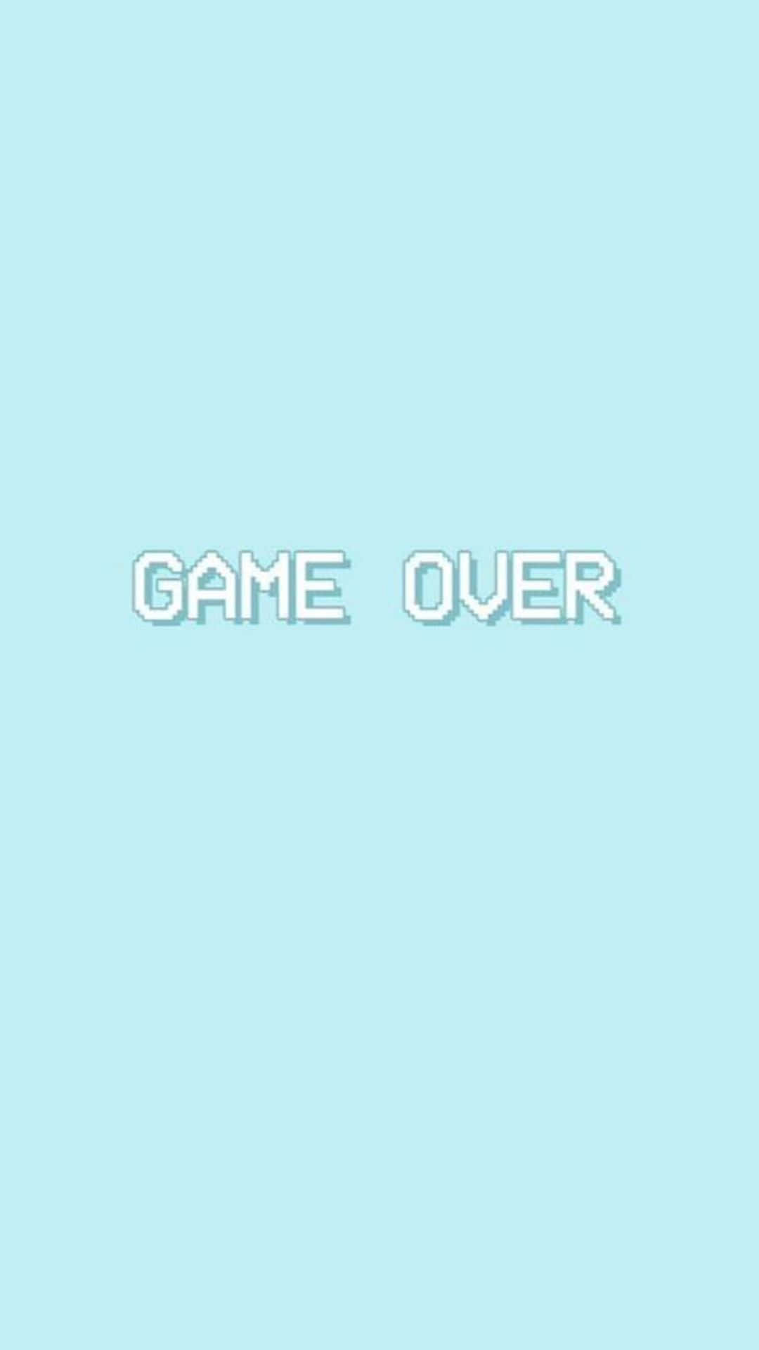 Kawaii Gaming 桌布 壁紙 — 像素化遊戲結束文字居中於純淺藍色背景上。