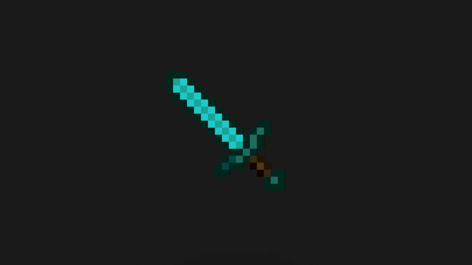 Minecraft Pixel Art 桌布 壁紙 — 像素化鑽石劍在Minecraft風格的深色背景上發光。
