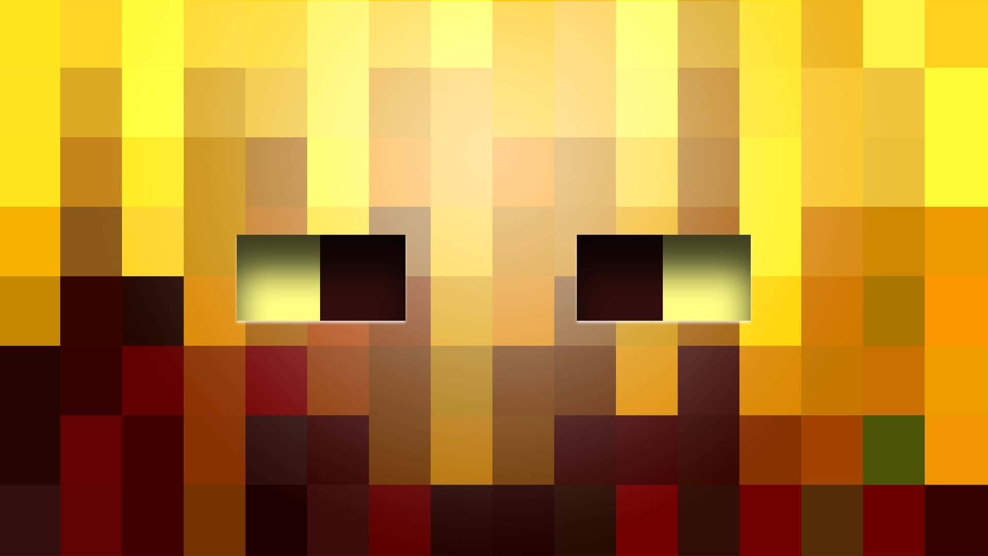 Minecraft Blaze 桌布 壁紙 — 像素化面孔，帶有溫暖黃色和紅色調的發光眼睛。