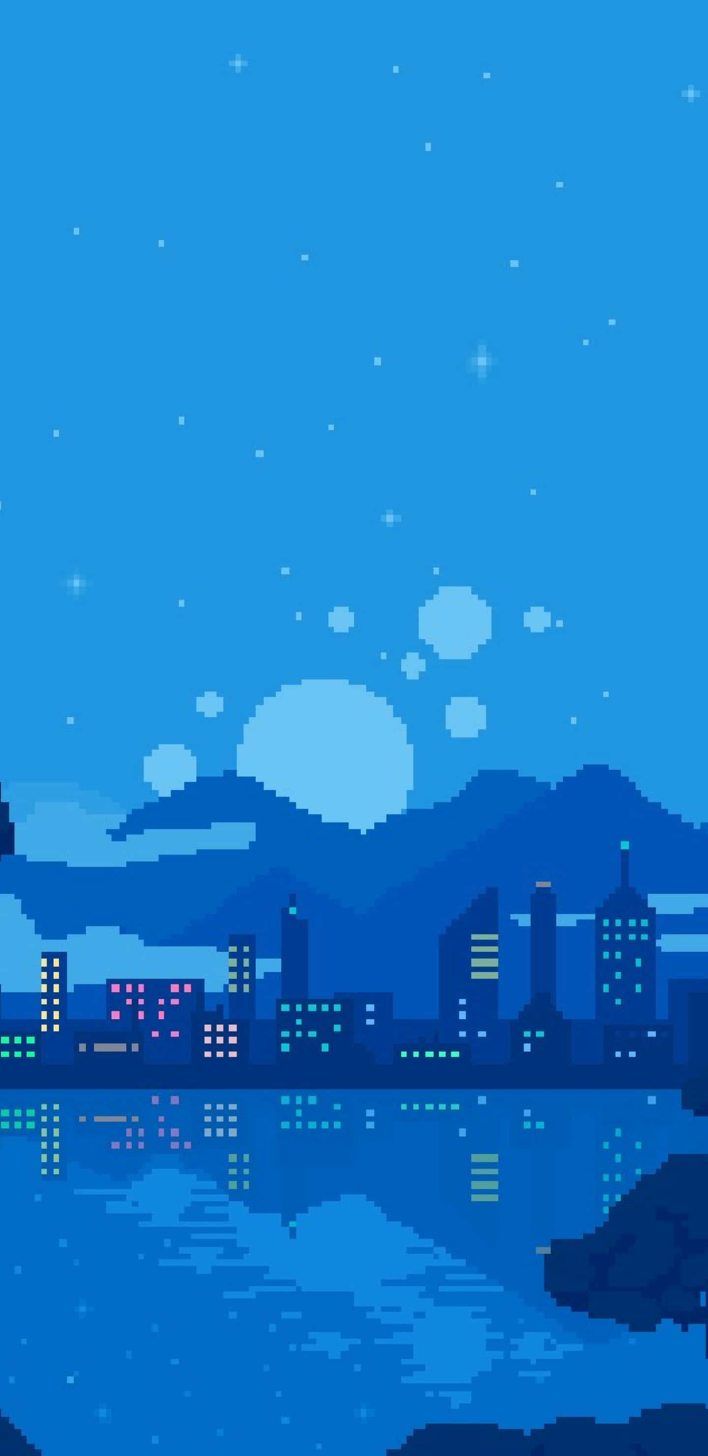 像素藝術城市夜景天際線 壁紙