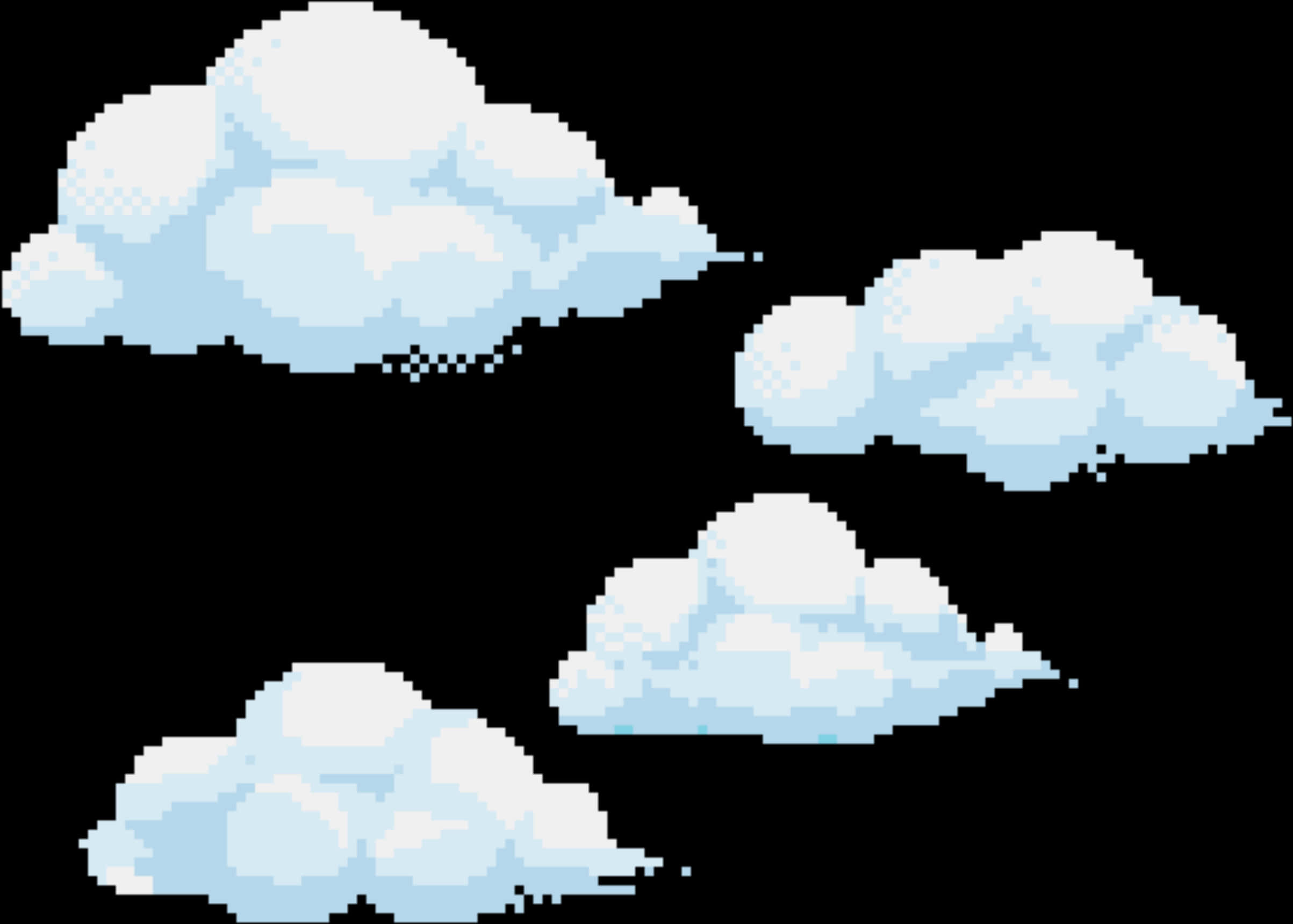 像素雲朵疊加圖 壁紙 — 像素化嘅雲喺純黑色背景上漂浮，呈現復古電子遊戲風格。