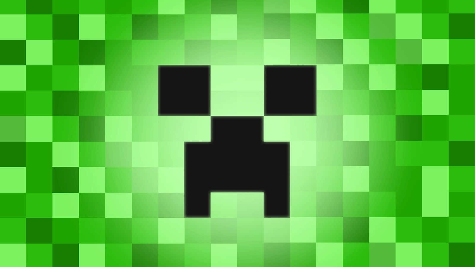 來自Minecraft電子遊戲的綠色像素化爬行者臉孔。