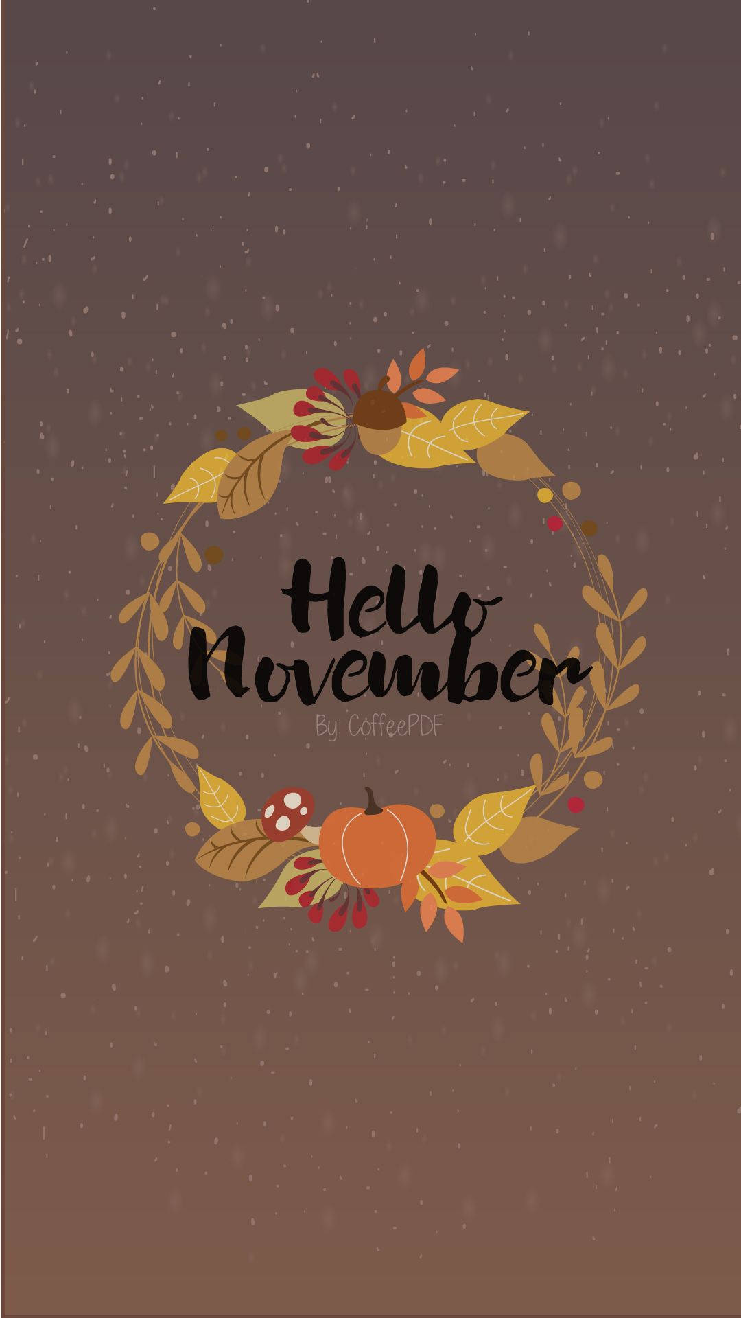 秋季花環，有南瓜和葉子，寫著 Hello November，伴有飄雪。