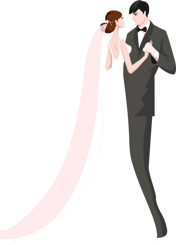 優雅婚禮情侶圖案 壁紙 — 新娘和新郎穿著正式婚禮服飾，在純灰色背景前擁抱。