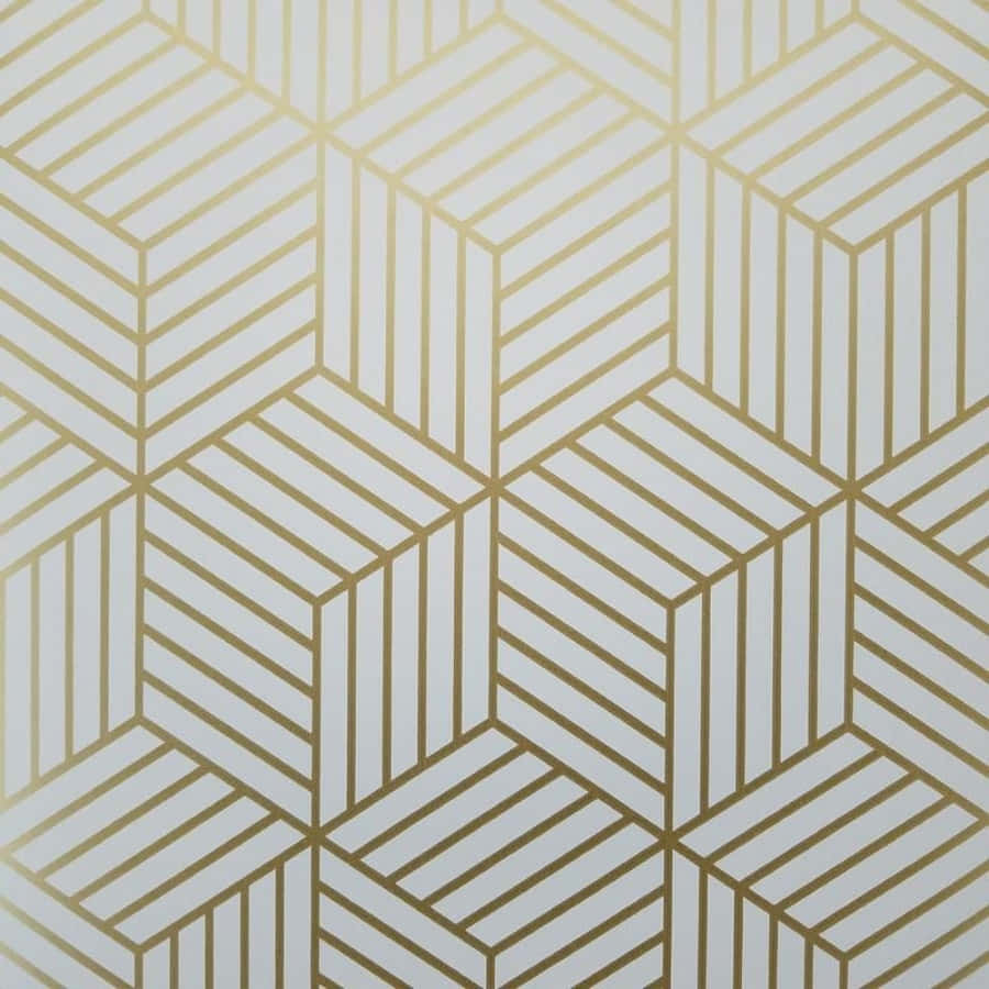 Modernism 桌布 壁紙 — 優雅幾何牆紙，在柔軟白色背景上重複金色立方體圖案。