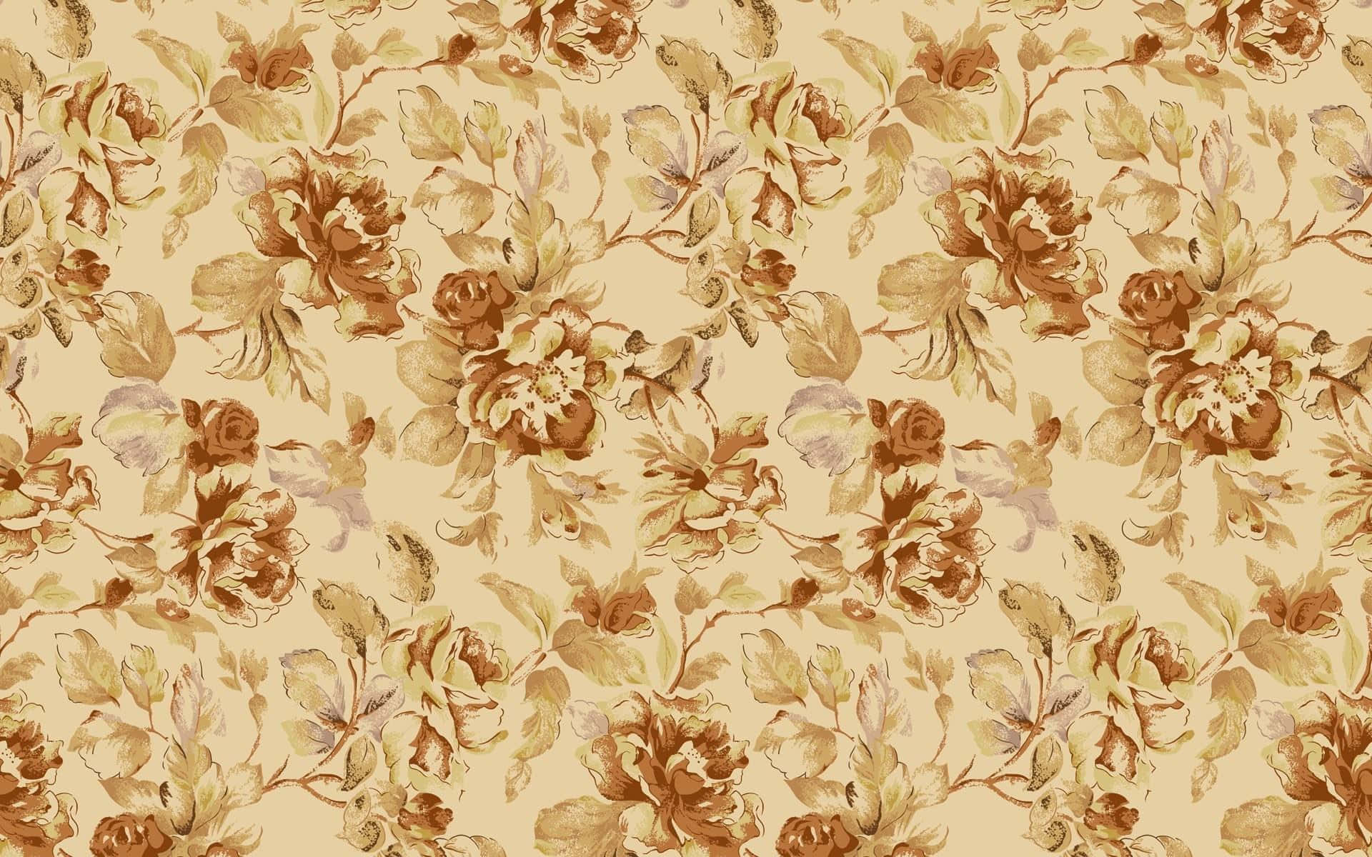 Rose Pattern 桌布 壁紙 — 優雅復古花卉壁紙，奶油色背景上飾有棕色和米色玫瑰及葉子。