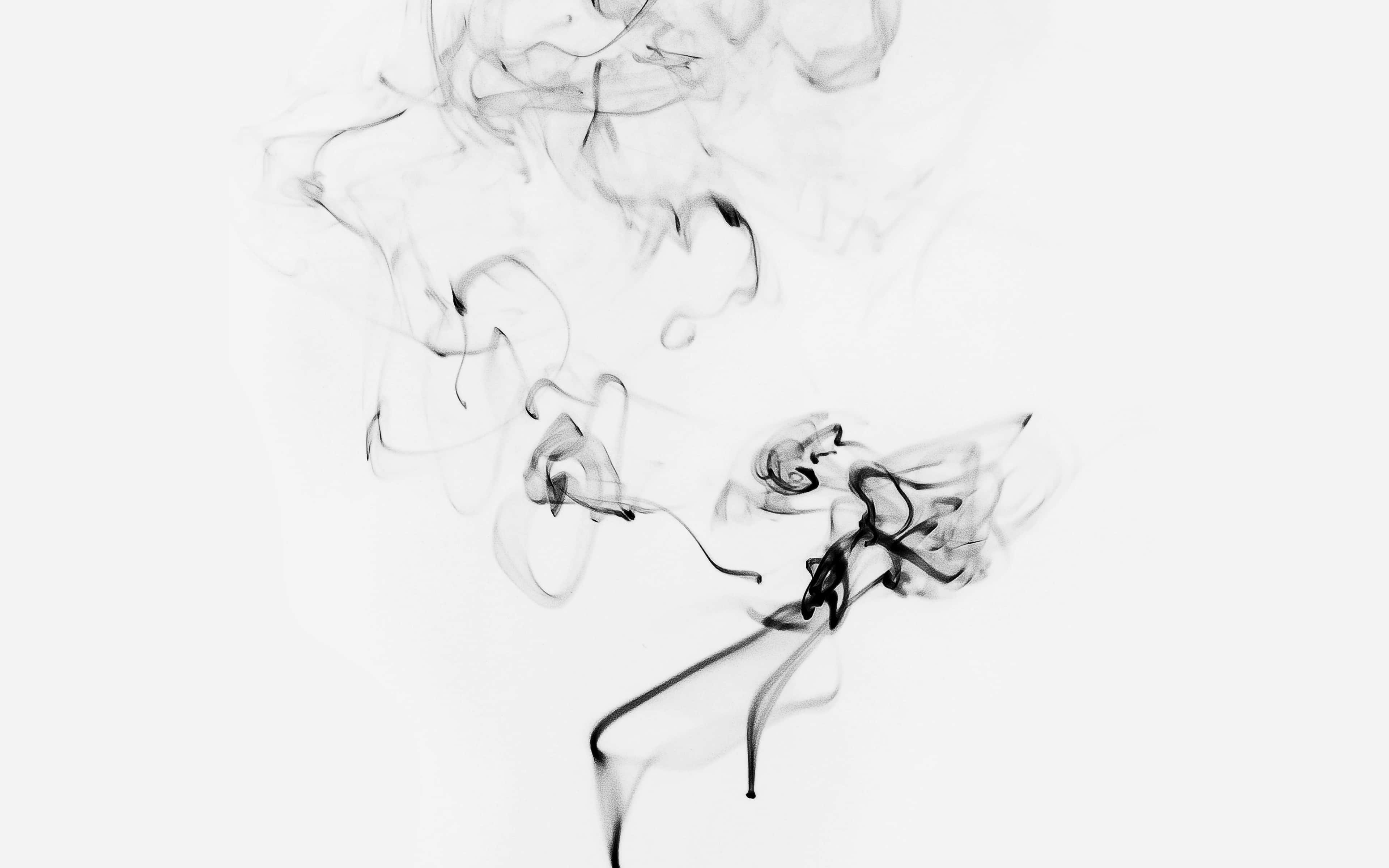 Minimalist Black And White 桌布 壁紙 — 優雅旋轉的黑煙在純白背景上飄移，構成極簡抽象畫面。