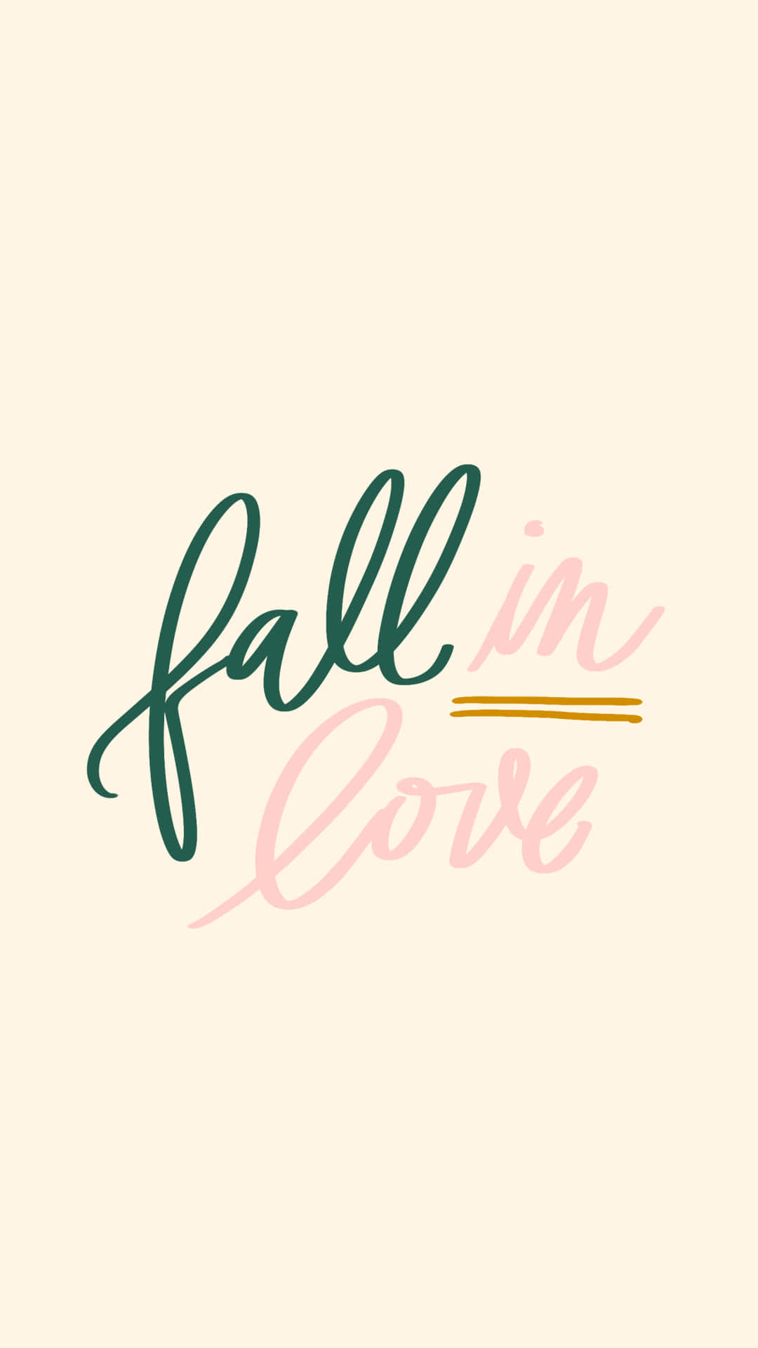 奶油色背景上綠色和粉紅色的fall in love文字