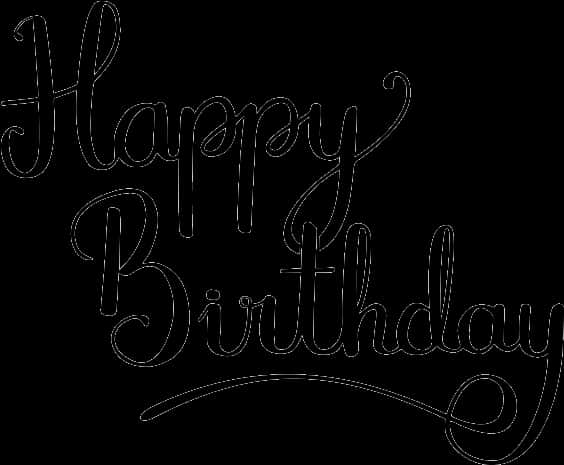 優雅生日快樂手寫體 壁紙 — 在純黑色背景上以白色輪廓呈現優雅草書 'Happy Birthday' 文字。