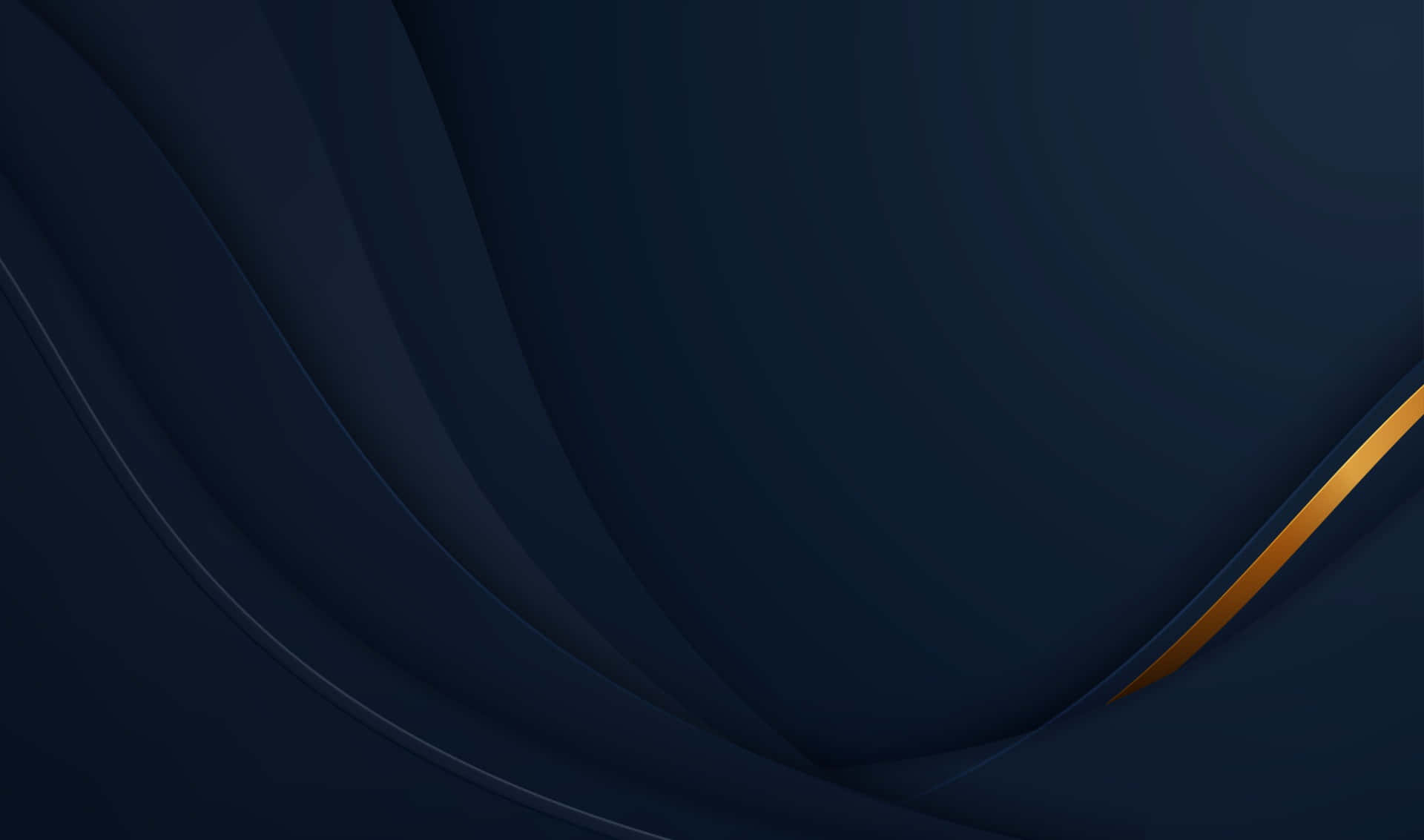 3d Abstract 桌布 壁紙 — 優雅的深藍色抽象波浪，單條金色線條對角流過構圖。