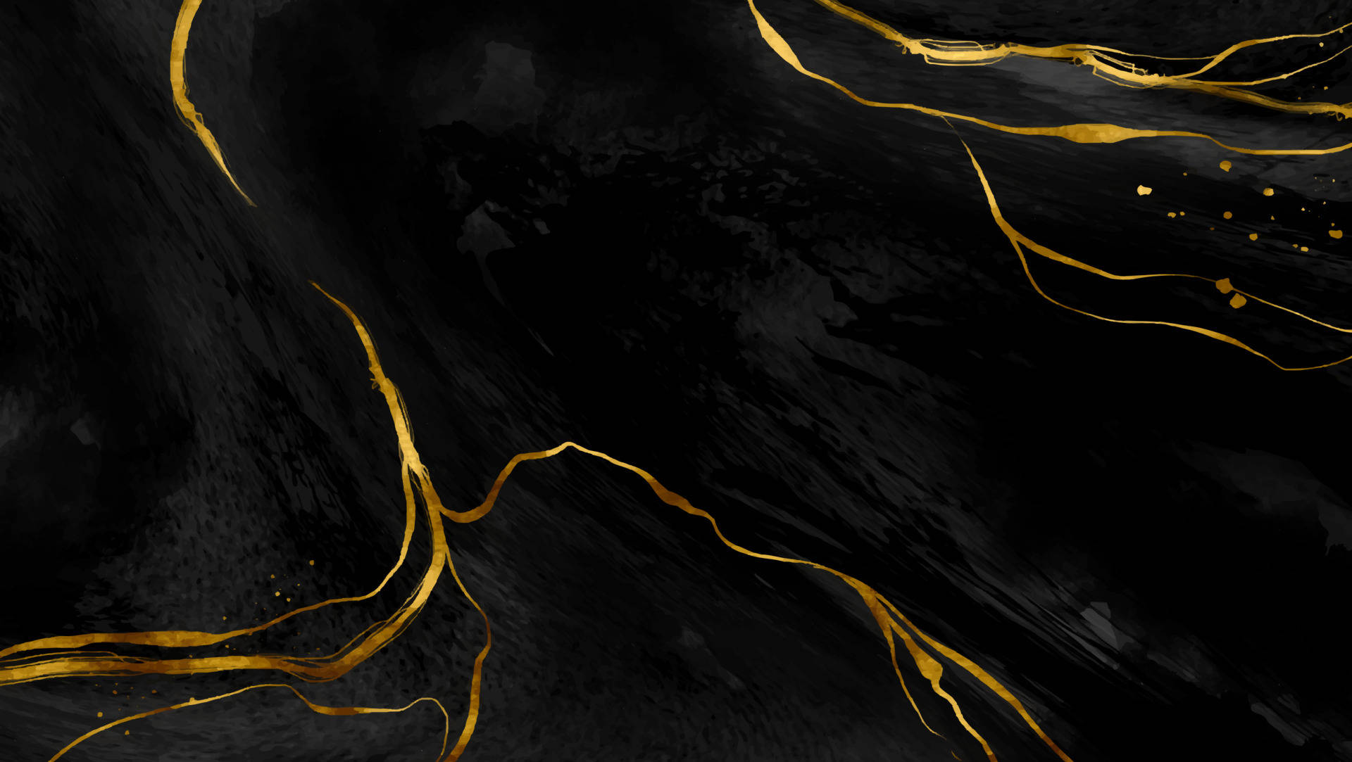 Gold Marble 桌布 壁紙 — 優雅的金色筆觸在帶有紋理的黑色畫布上流動，營造出奢華的抽象構圖。