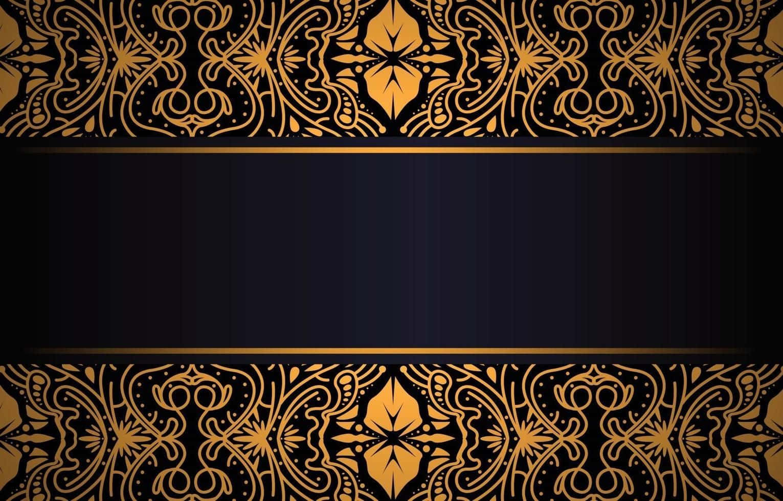 Batik 桌布 壁紙 — 優雅的金色裝飾邊框框住深海軍藍中心，呈現對稱奢華的設計。