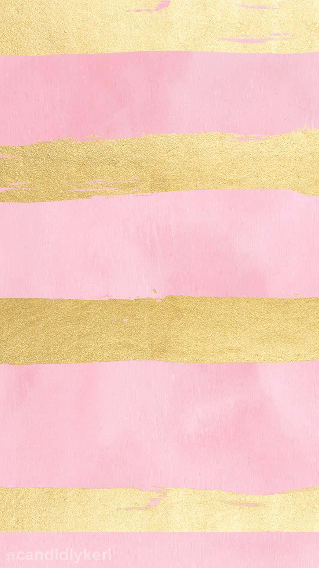 優雅粉金抽象背景 壁紙 — 大膽的水平條紋，採用紋理金和柔和粉紅色，營造出帶有繪畫筆觸效果的奢華抽象圖案。
