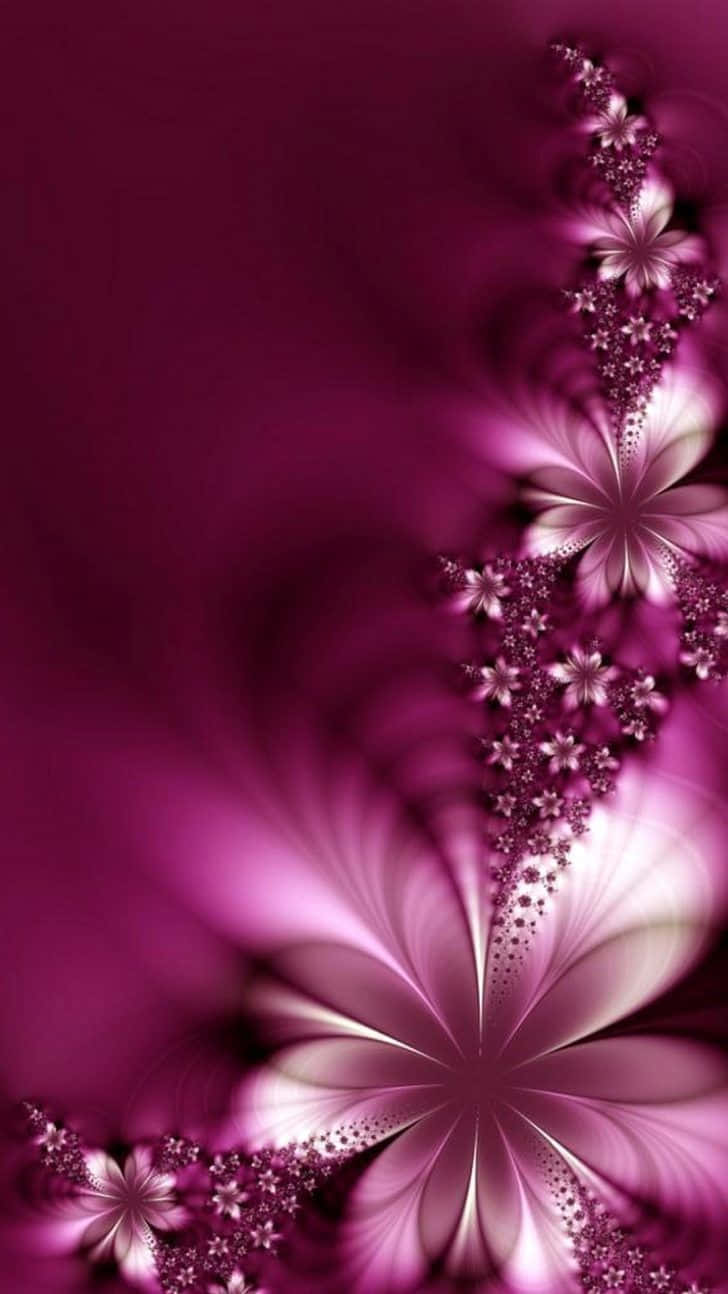 洋紅色和白色的分形花卉圖案，帶有發光花瓣。