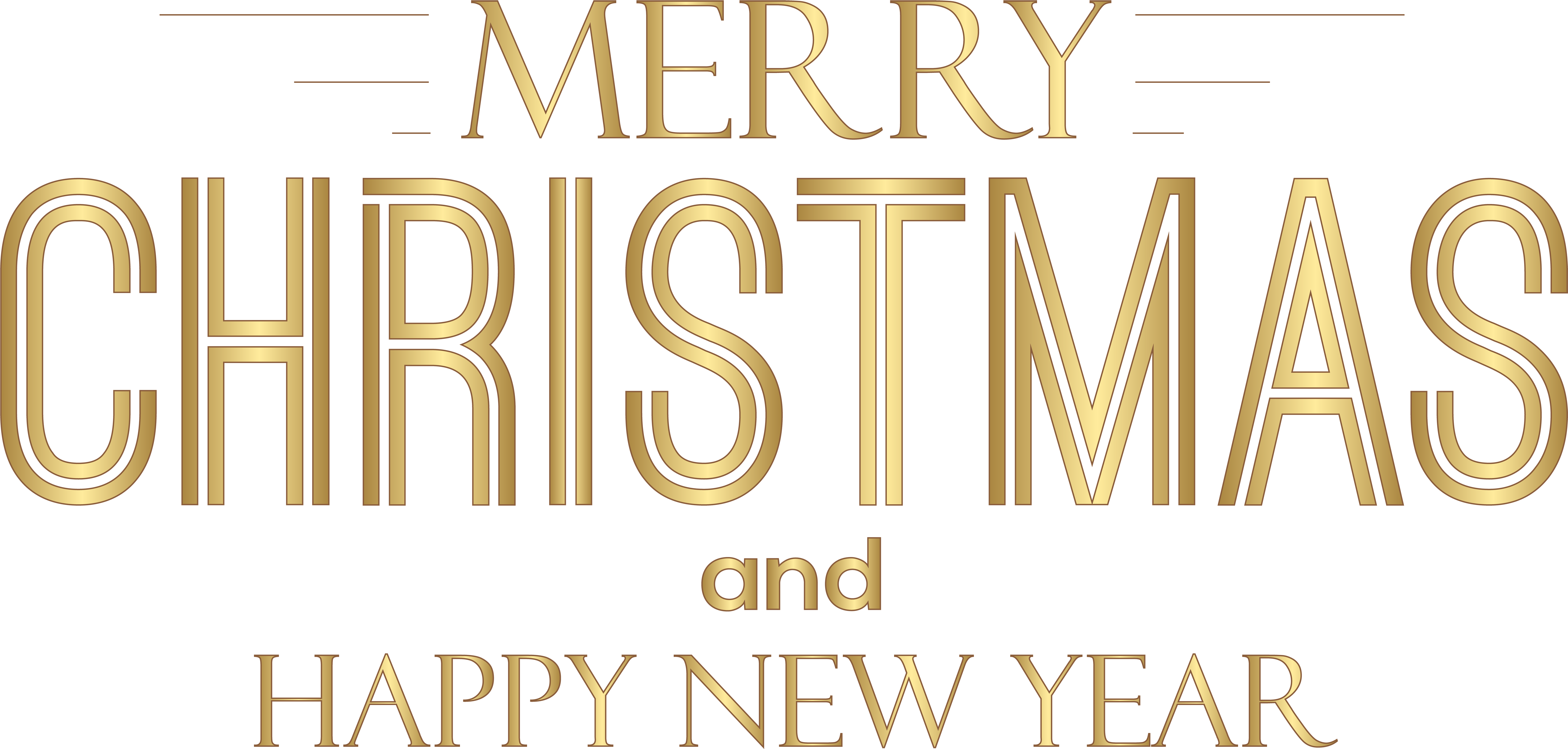 優雅聖誕新年問候語 壁紙 — 金色嘅 'Merry Christmas and Happy New Year' 文字以裝飾藝術風格喺純黑色背景上發光。