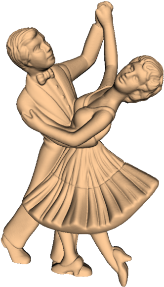 優雅舞蹈人偶 壁紙 — 一個米色3D渲染雕塑，描繪一男一女在黑色背景下以經典舞廳姿勢跳舞。