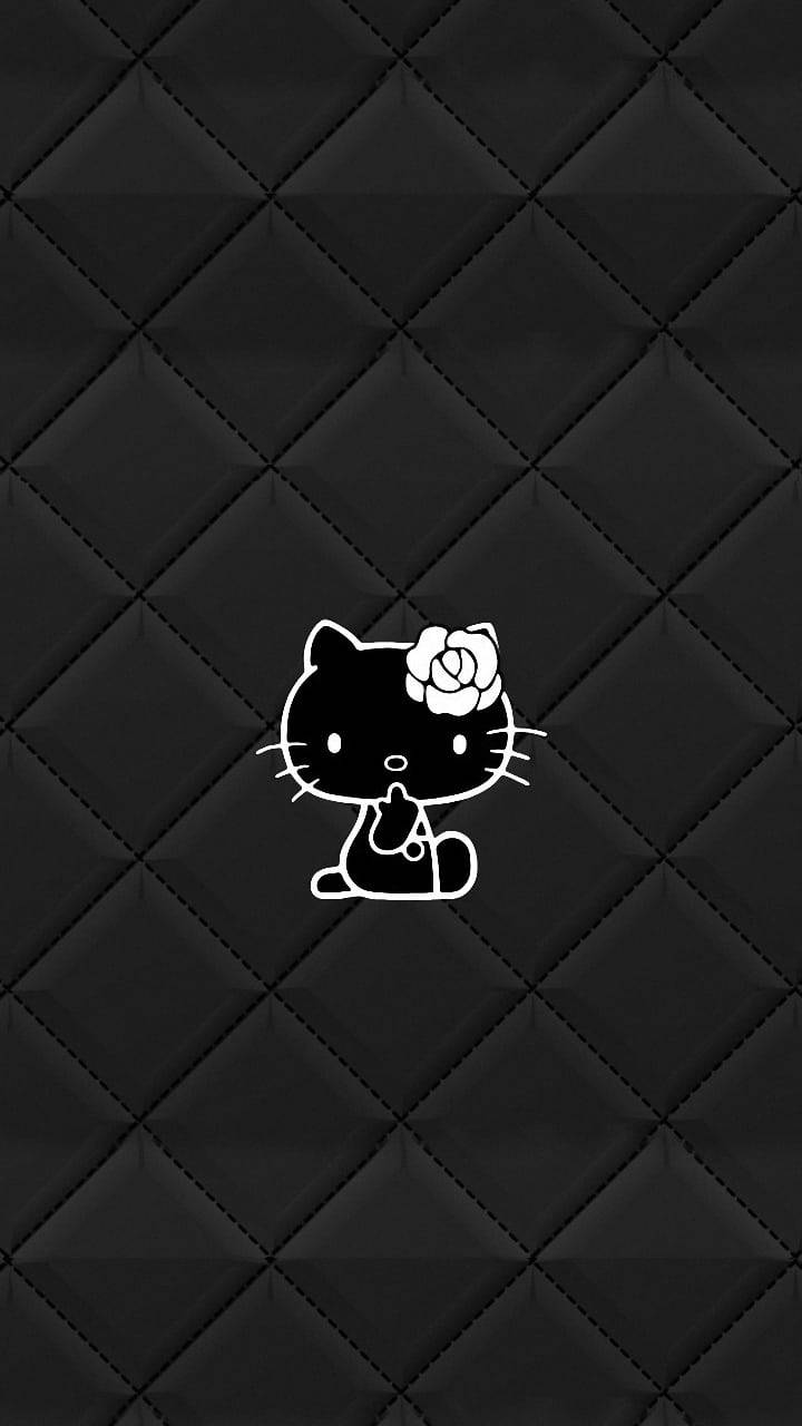 戴著玫瑰頭帶的Hello Kitty，黑色絎縫皮革背景
