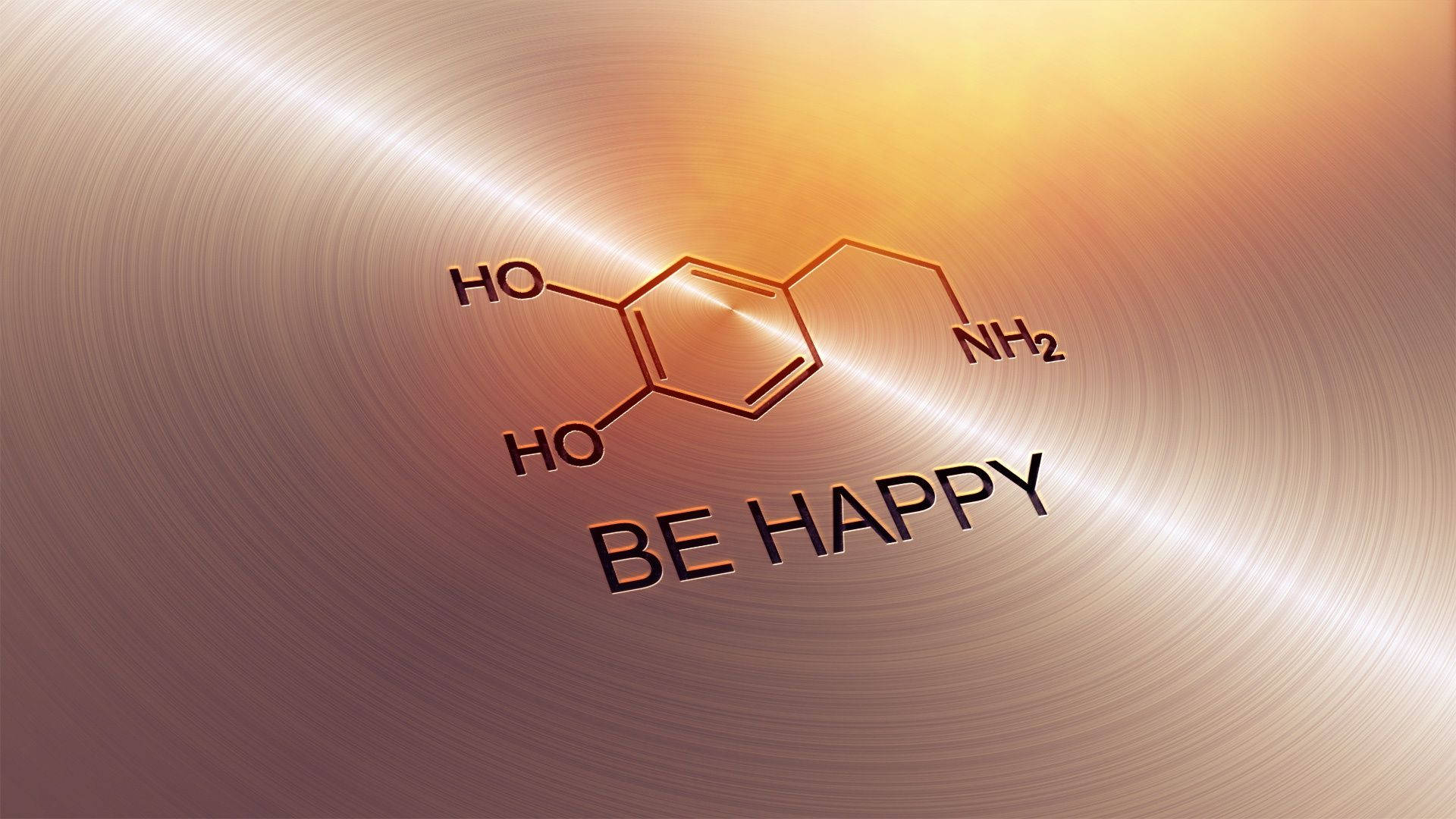 金屬背景上帶有「BE HAPPY」文字的血清素分子