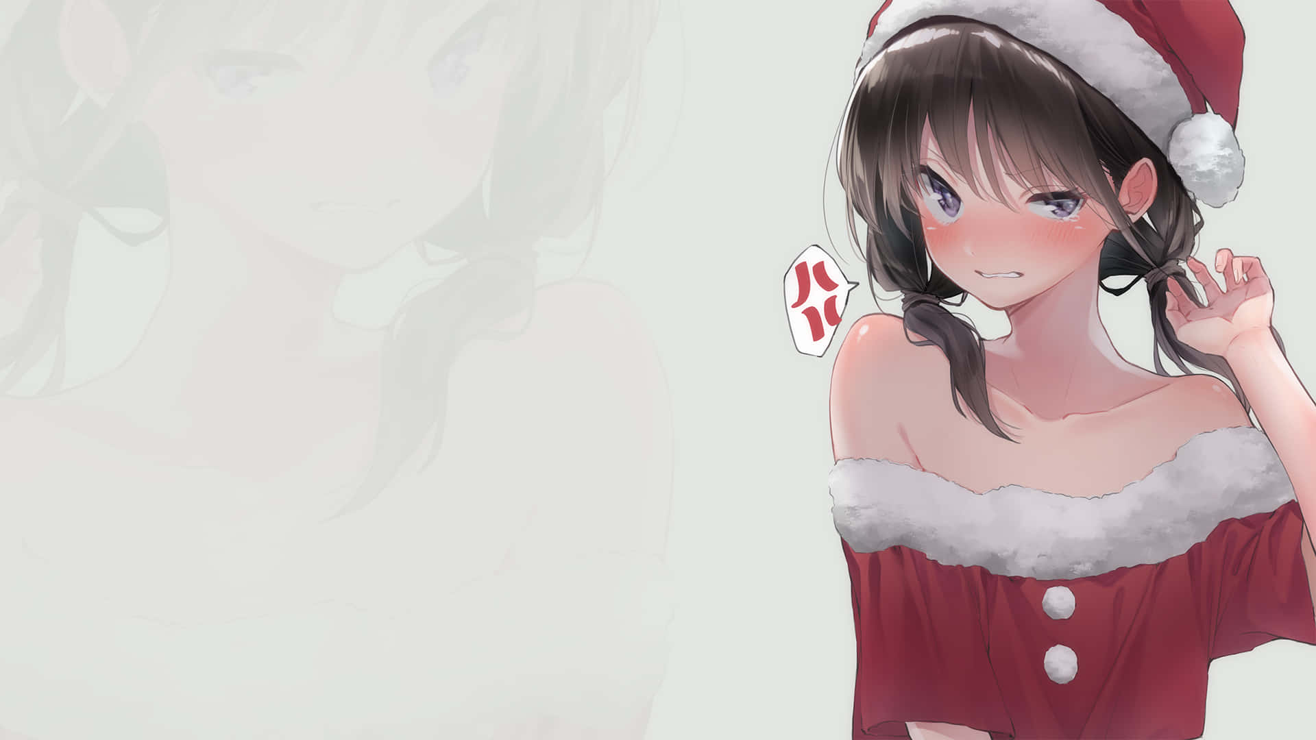動漫女孩穿著聖誕老人服裝臉紅，表情惱火