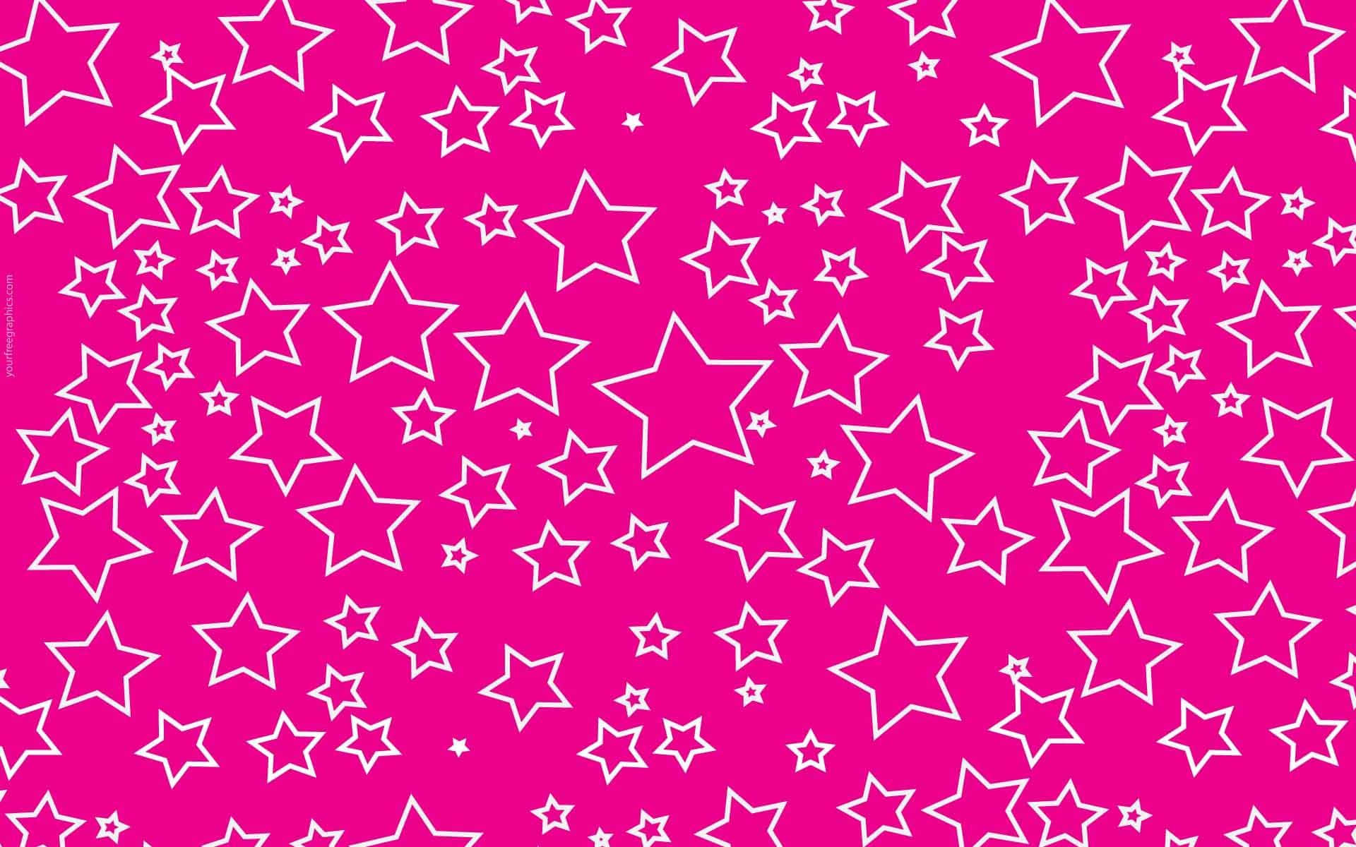 Pink Stars 桌布 壁紙 — 充滿各種大小白色輪廓星星的鮮豔粉紅色背景。