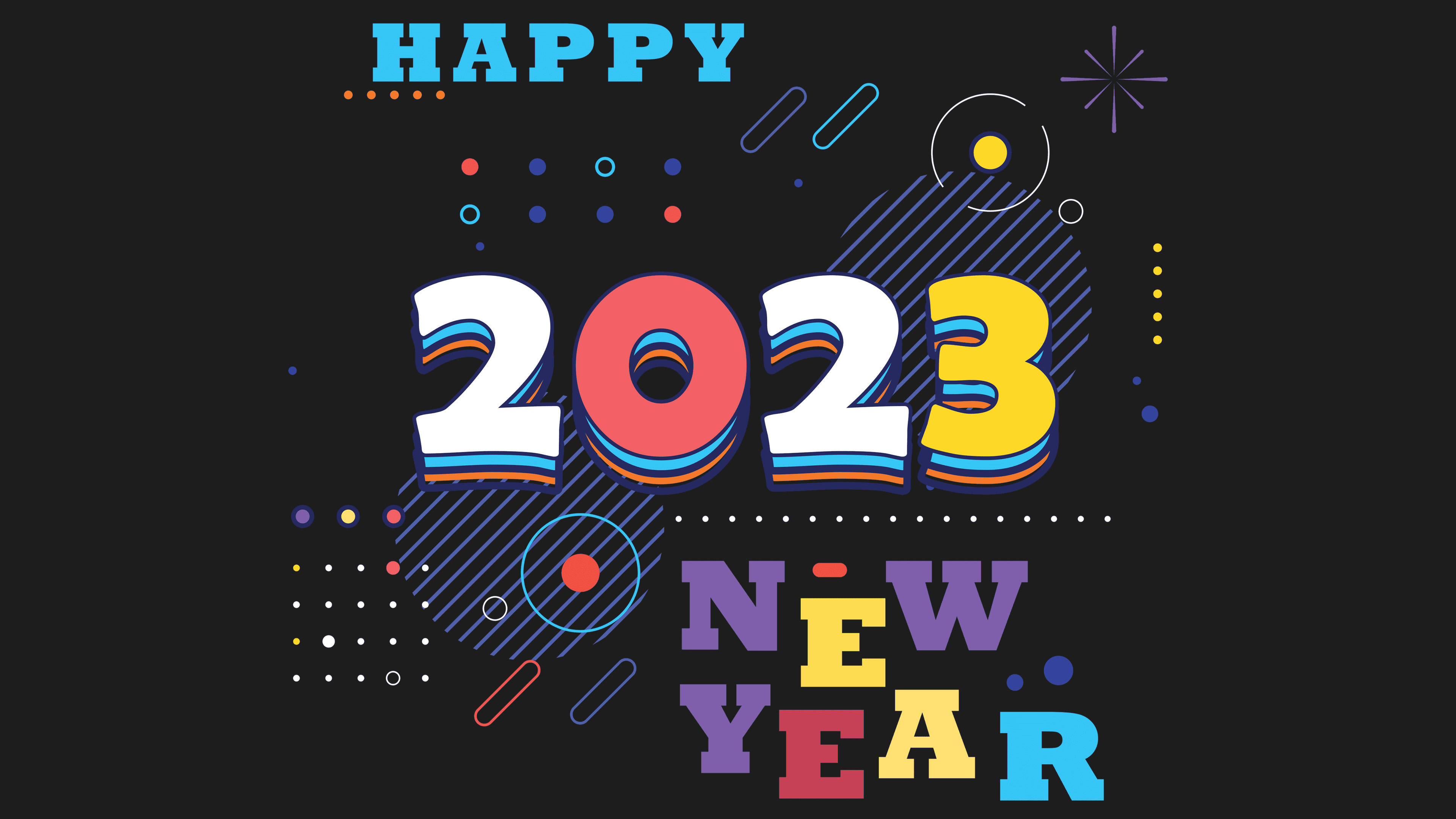 新年快樂2023彩色圖形設計，帶有幾何圖案。 — 新年快樂 GIF 壁紙