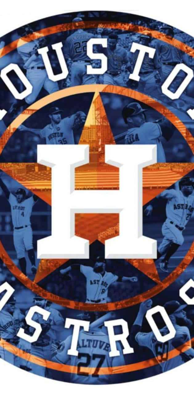 Astros 桌布 壁紙 — 充滿活力的侯斯頓太空人隊牆紙，球員在橙色和藍色調的醒目星星標誌周圍行動。