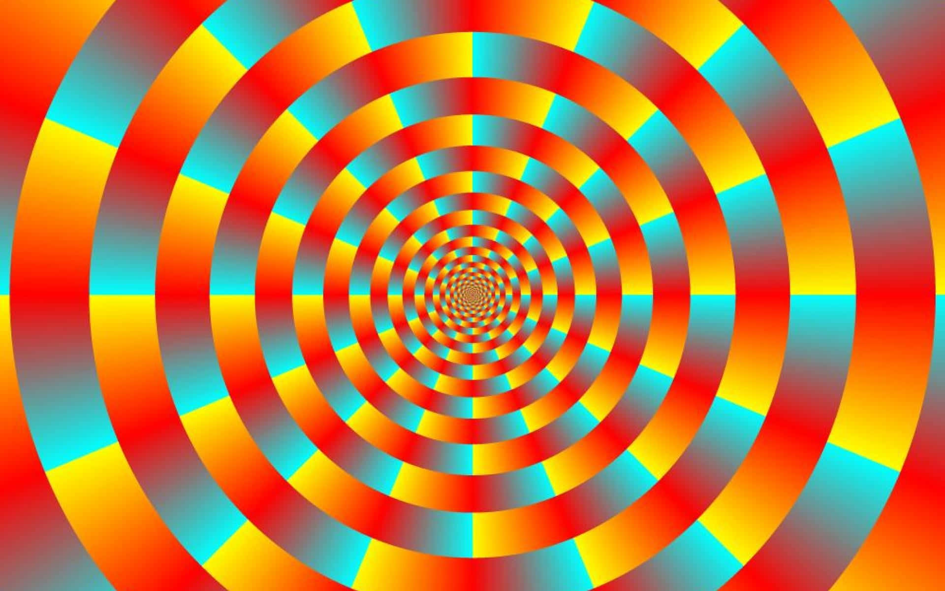 Optical Illusions 桌布 壁紙 — 充滿活力的催眠螺旋，由紅色、橙色、黃色和青色的同心圓組成，營造出迷人的視錯覺。