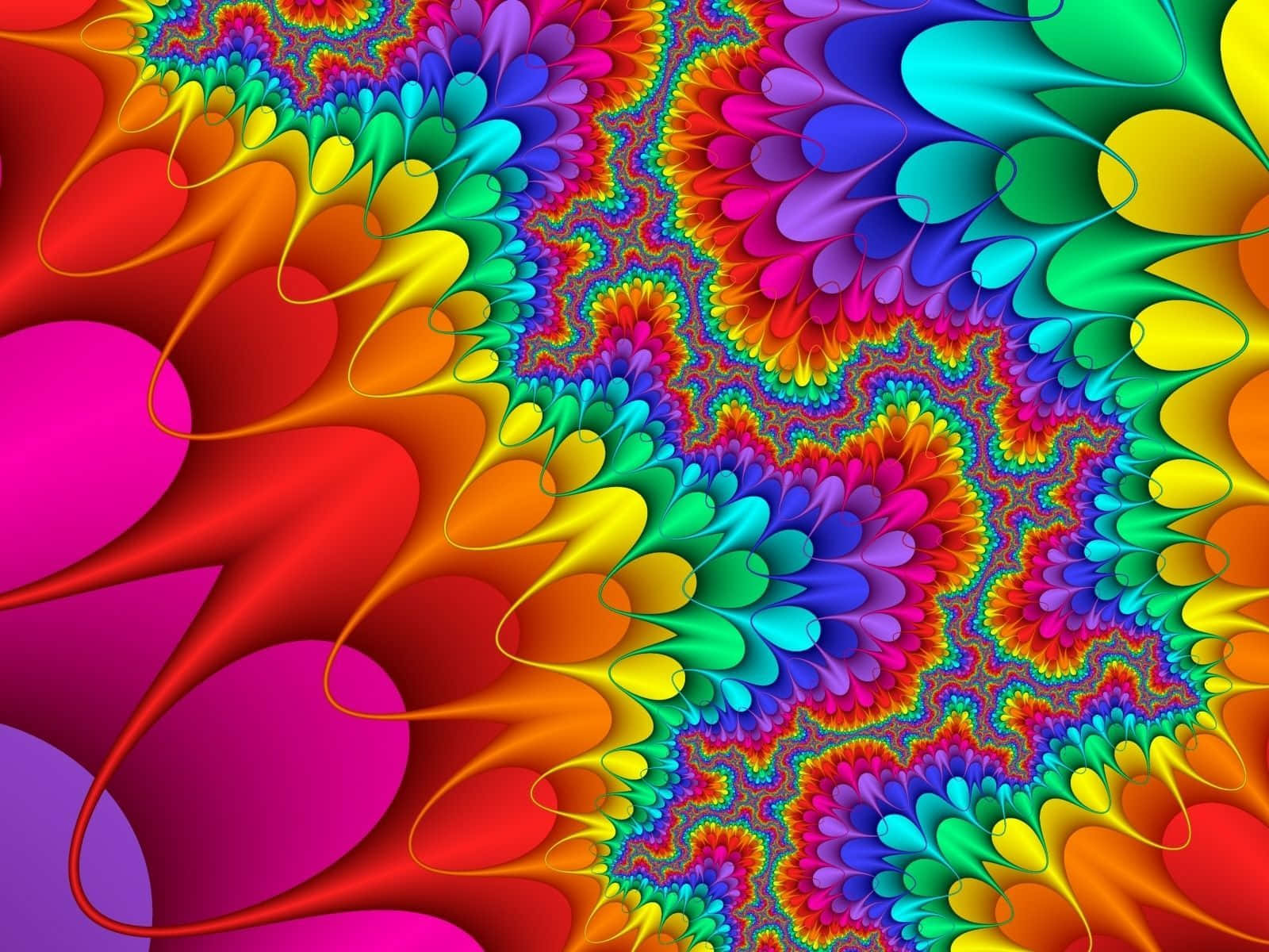 colors 桌布 壁紙 — 充滿活力的分形圖案在迷幻彩虹色調中旋轉，帶有發光的有機形狀和複雜的重複細節。