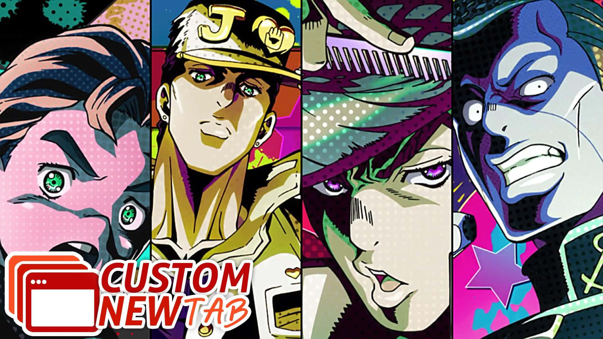 joseph joestar 桌布 壁紙 — 充滿活力的動漫角色，帶有粗線條輪廓和普普藝術背景，漫畫風格。