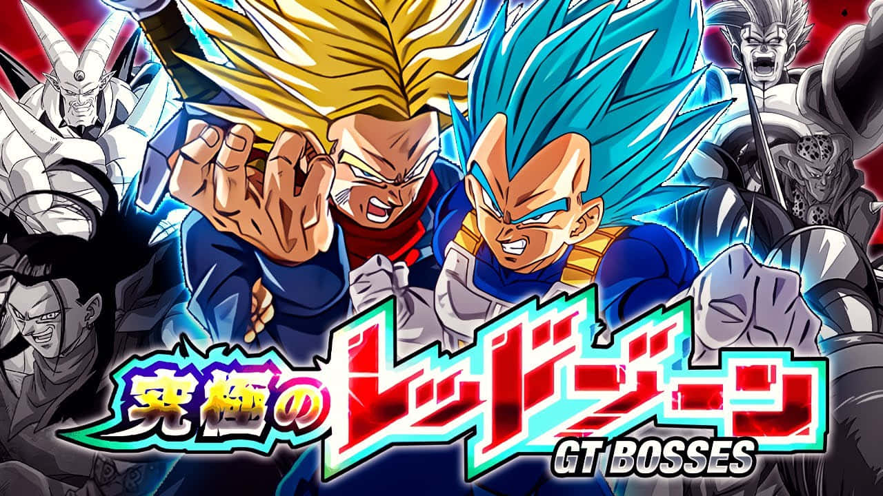 Vegeta And Trunks 桌布 壁紙 — 充滿活力的動漫角色，擁有尖刺頭髮和強烈表情，在一個充滿動感的場景中激烈碰撞。