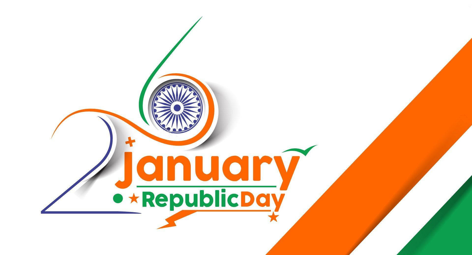 India 桌布 壁紙 — 充滿活力的圖形，慶祝印度共和國日，日期為1月26日，並以國家顏色呈現阿育王法輪。