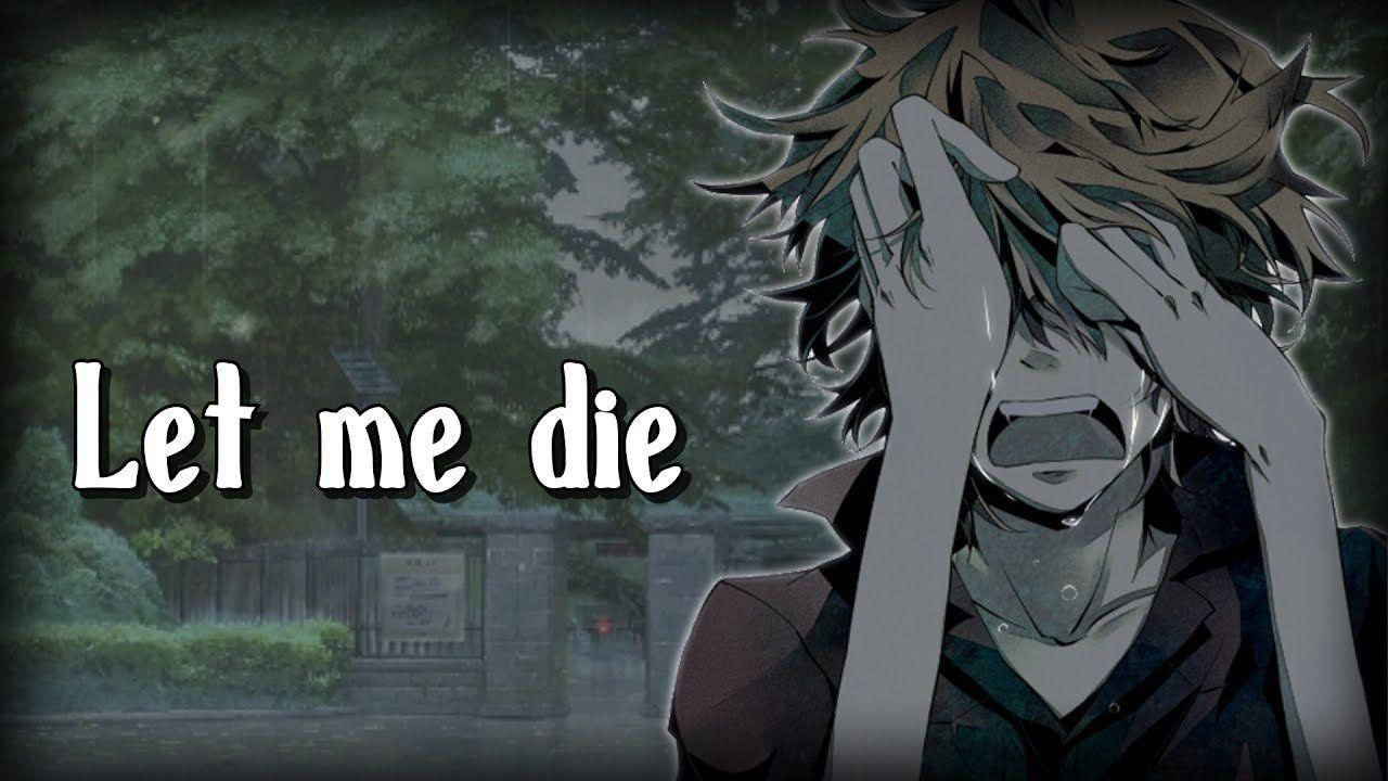 動漫男孩在墓地雨中哭泣，文字讓我死