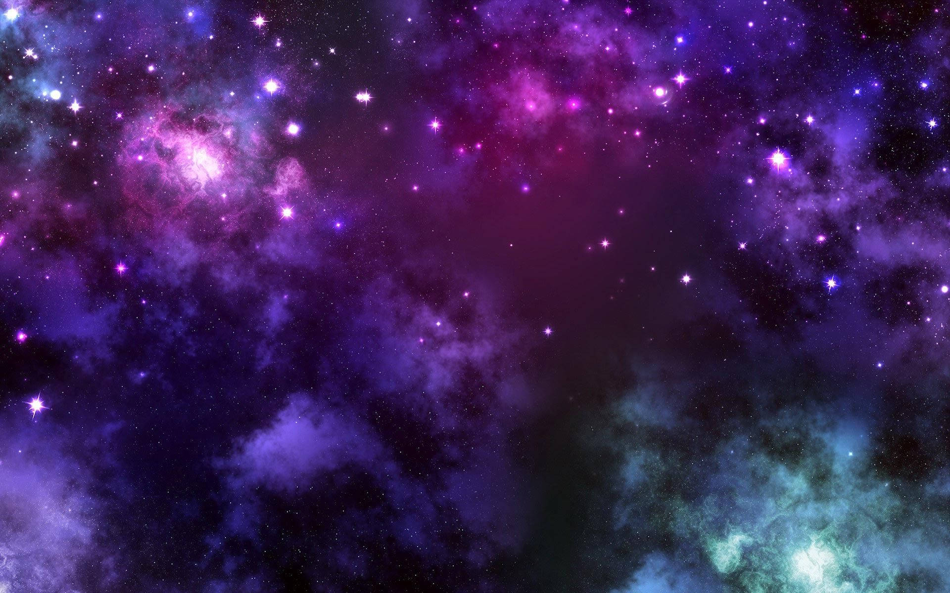 銀河 桌布 壁紙 — 充滿活力的宇宙星雲以紫色、粉紅色和藍綠色旋轉，伴隨著閃爍的星星，映襯在黑暗的虛空中。