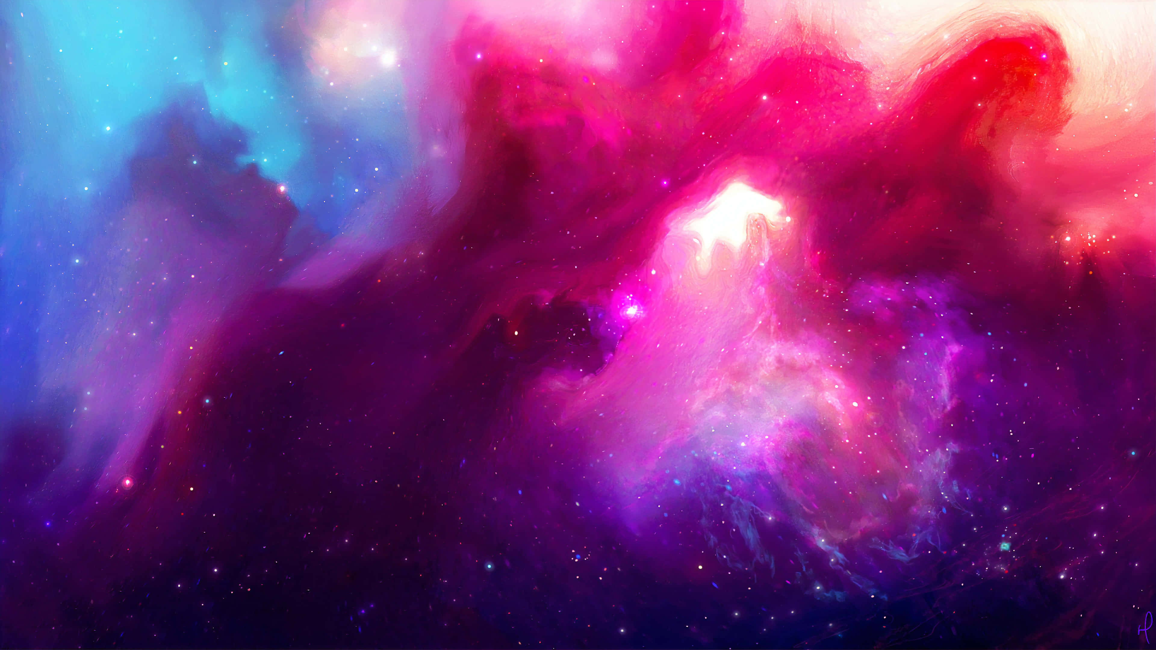 Cosmic Rays 桌布 壁紙 — 充滿活力的宇宙星雲以電光粉紅、紫色和藍色旋轉，閃爍的星星散落在深空各處。