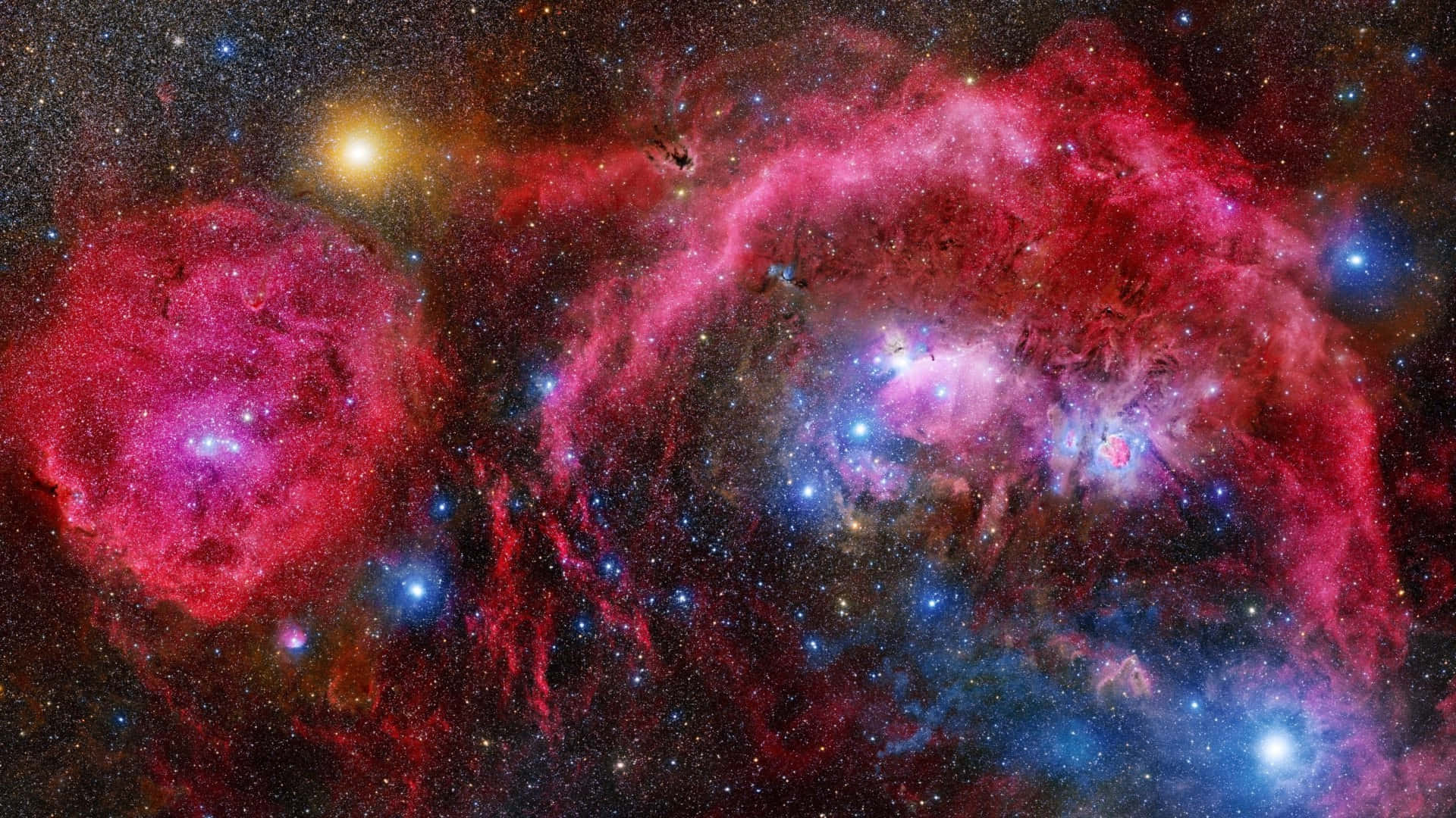 Planetary Nebula 桌布 壁紙 — 充滿活力的宇宙星雲在明亮的粉紅色和藍色中發光，背景是帶有明亮恆星核心的星場。
