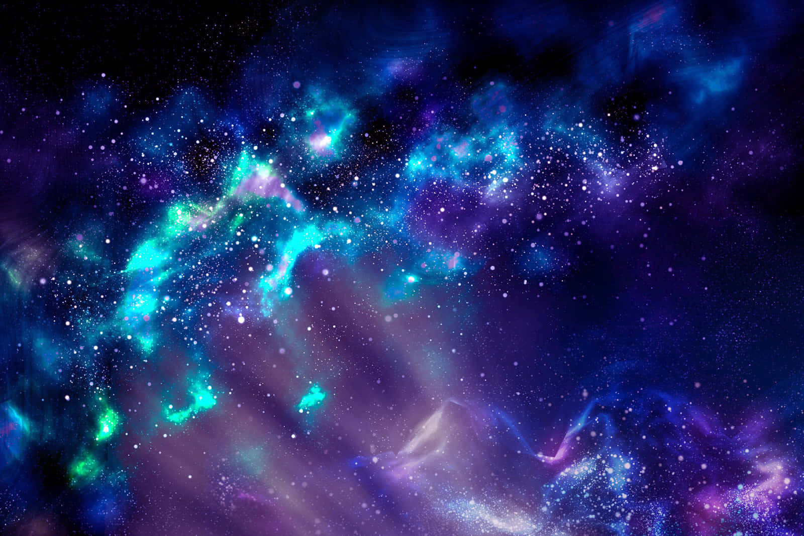 星雲 桌布 壁紙 — 充滿活力的宇宙星雲在星空背景下以電光藍、紫色和青色旋轉。