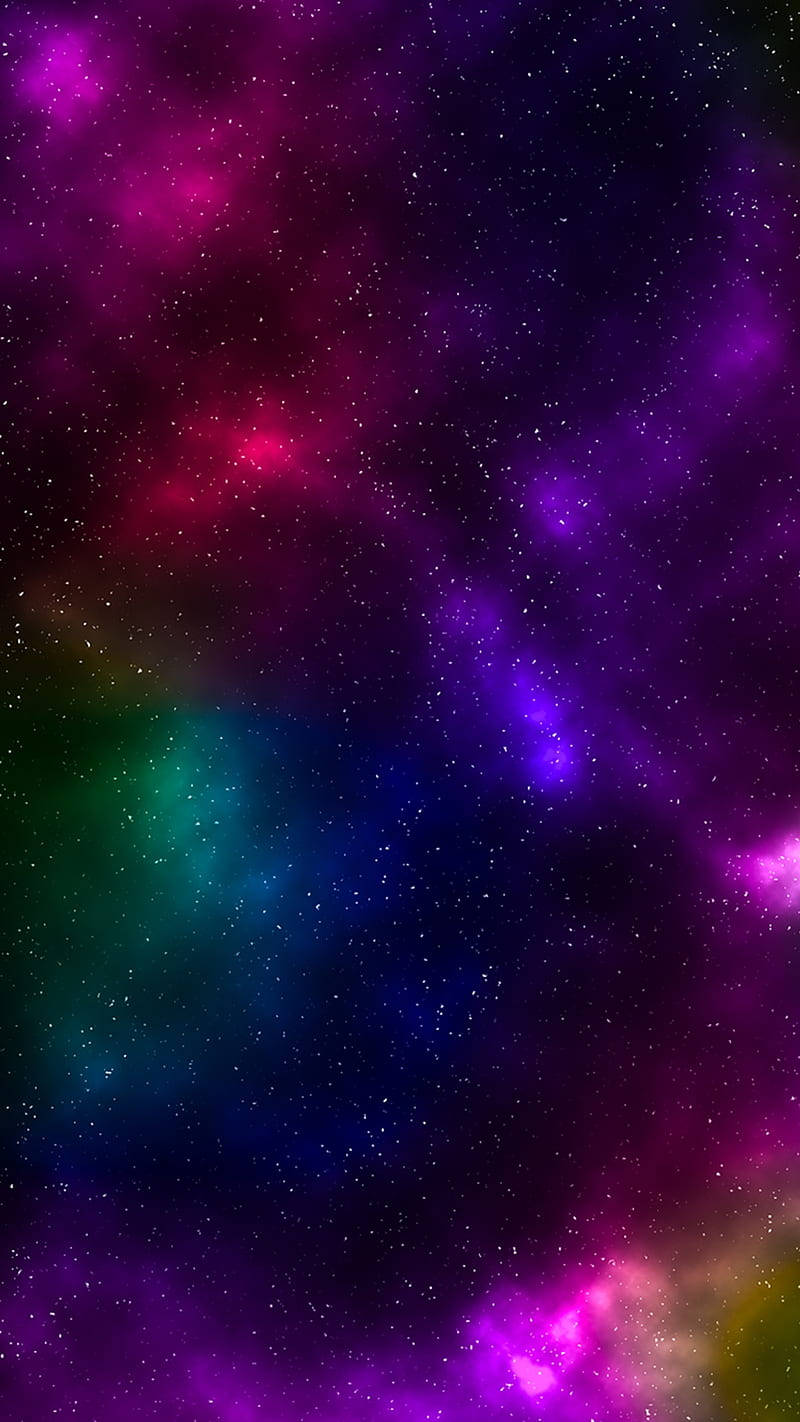 彩色 桌布 壁紙 — 充滿活力的宇宙星雲在星空背景下以洋紅色、紫色、青色和藍色旋轉。