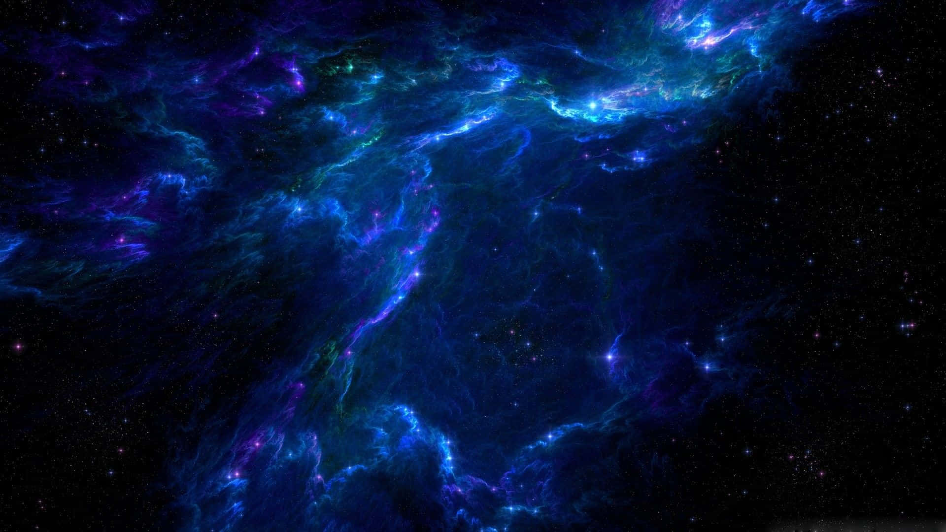 Blue Stars 桌布 壁紙 — 充滿活力的宇宙星雲在深空星場中旋轉出電光藍和紫色。