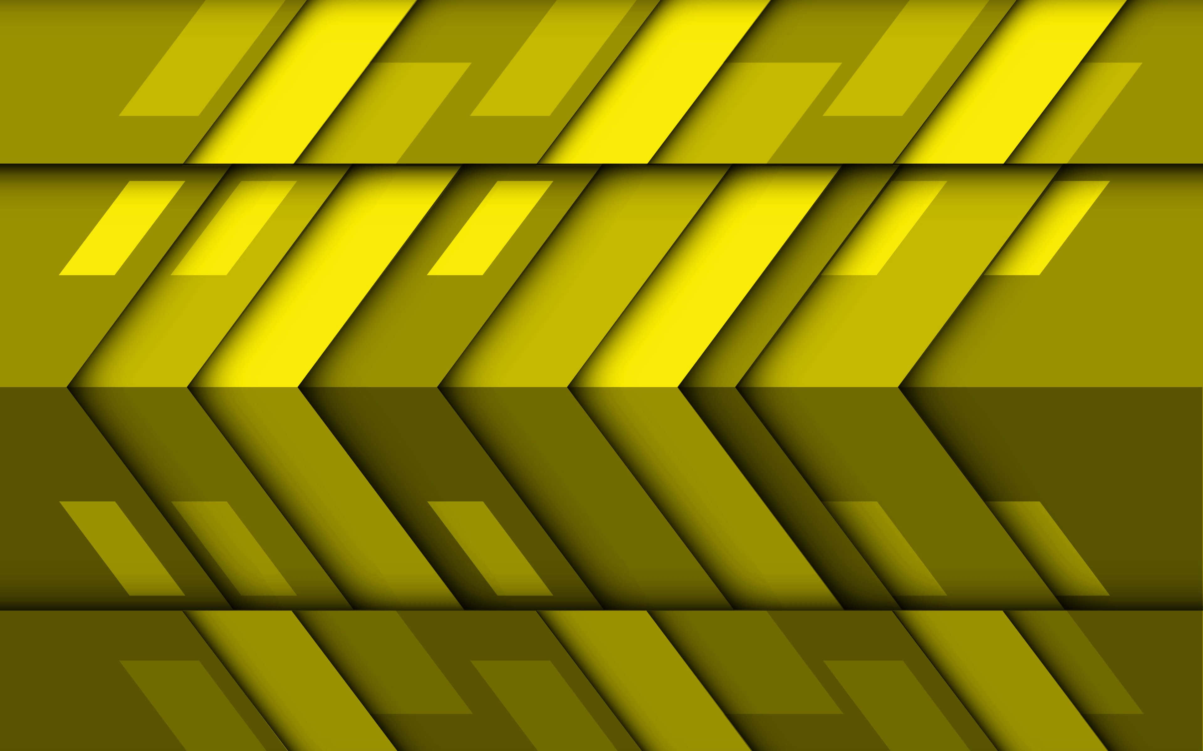 Yellow Geometric 桌布 壁紙 — 充滿活力的幾何V形圖案，以分層黃色調營造出動態的3D抽象背景。