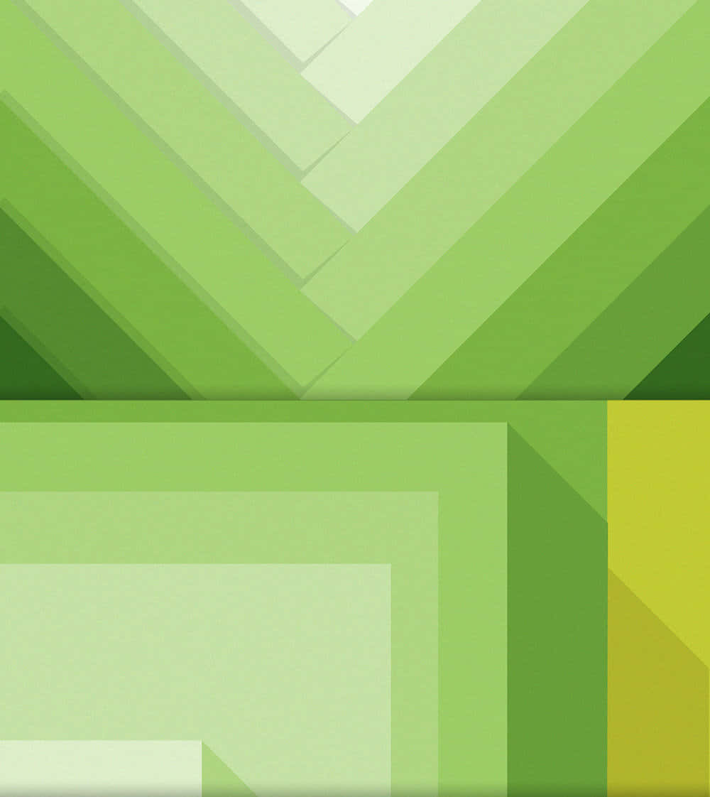 Material Design 桌布 壁紙 — 充滿活力的幾何V形圖案，以層疊的綠色和黃色營造出現代抽象構圖，線條乾淨利落。