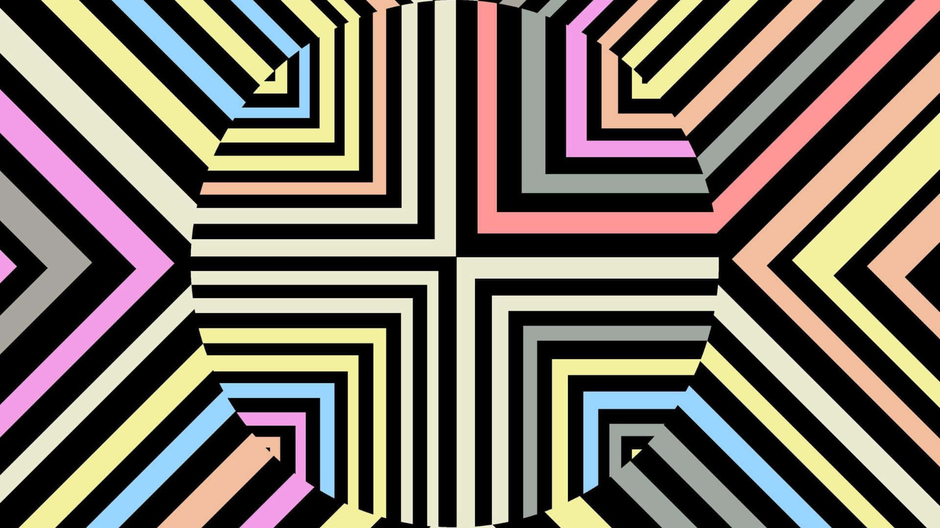 Optical Illusions 桌布 壁紙 — 充滿活力的幾何圖案牆紙，大膽多彩的鋸齒形圖案在中心對稱匯聚。