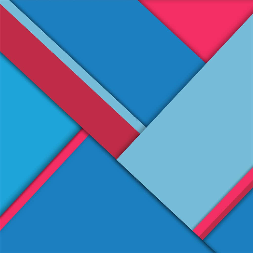 Material Design 桌布 壁紙 — 充滿活力的幾何圖案牆紙，大膽的藍色和粉紅色角形狀營造出動感的現代抽象構圖。
