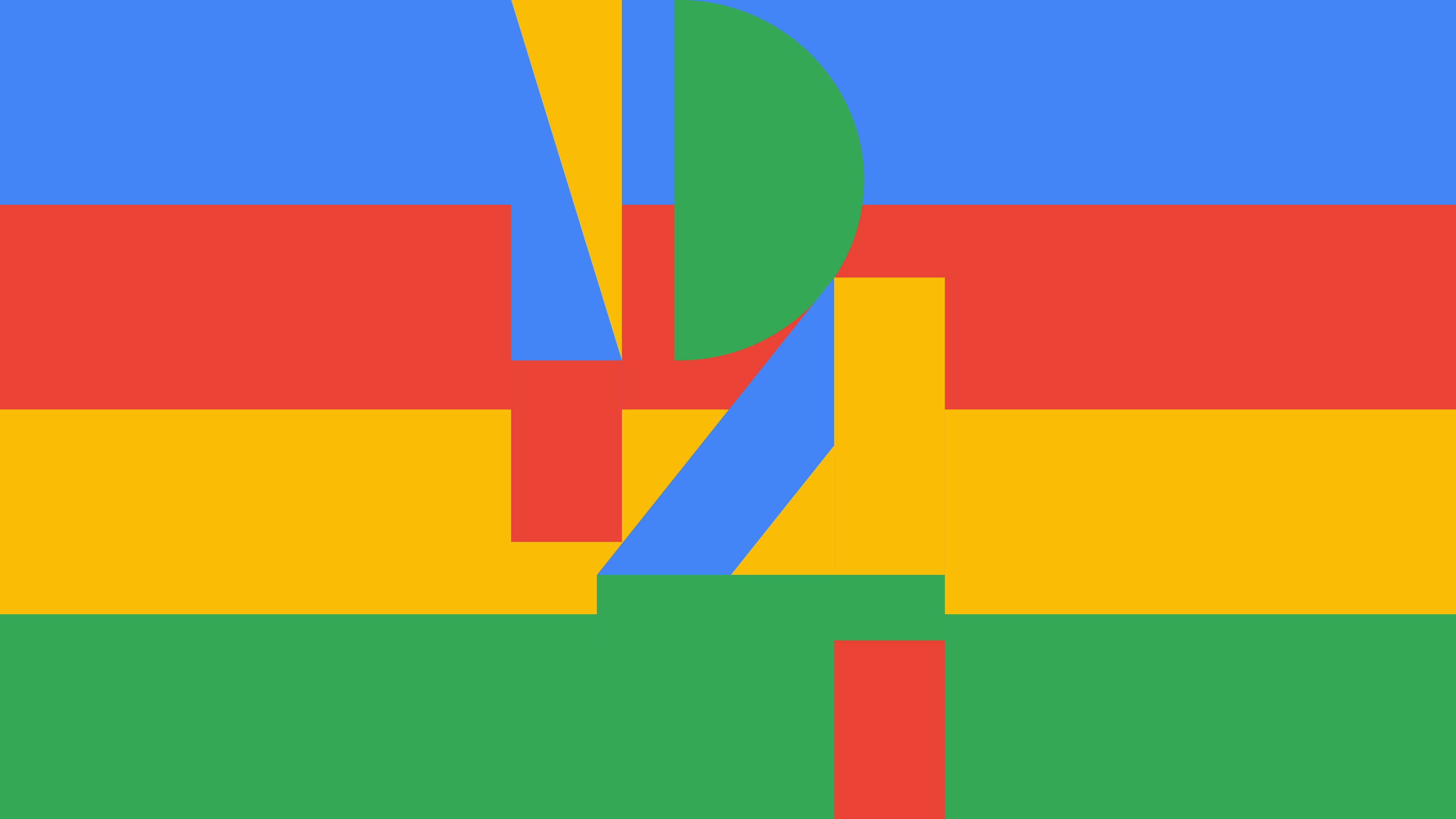 Pixel 4 DeviantArt 壁紙 — 充滿活力的幾何旗幟，大膽的藍色、紅色、黃色和綠色形狀在現代抽象構圖中交錯。