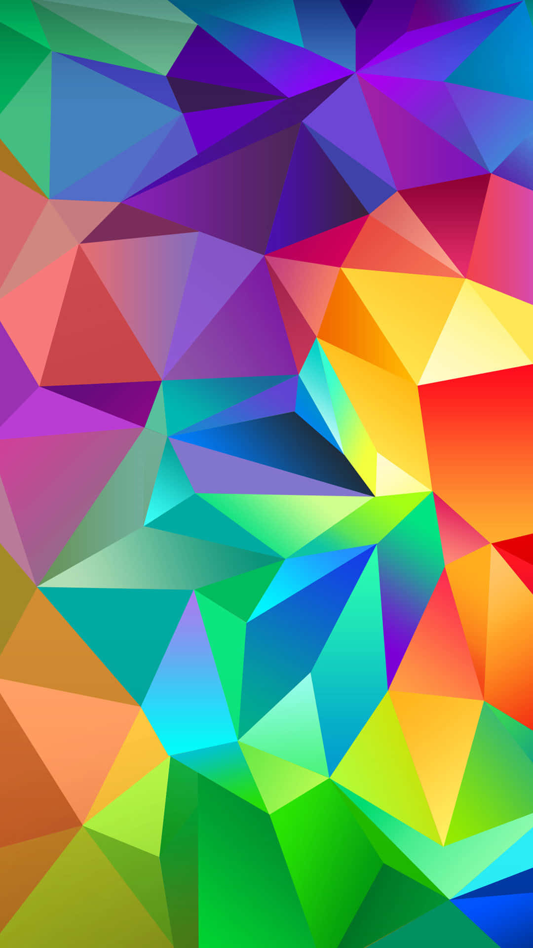 Color Phone 桌布 壁紙 — 充滿活力的幾何牆紙，多彩三角形切面營造出動態抽象圖案。