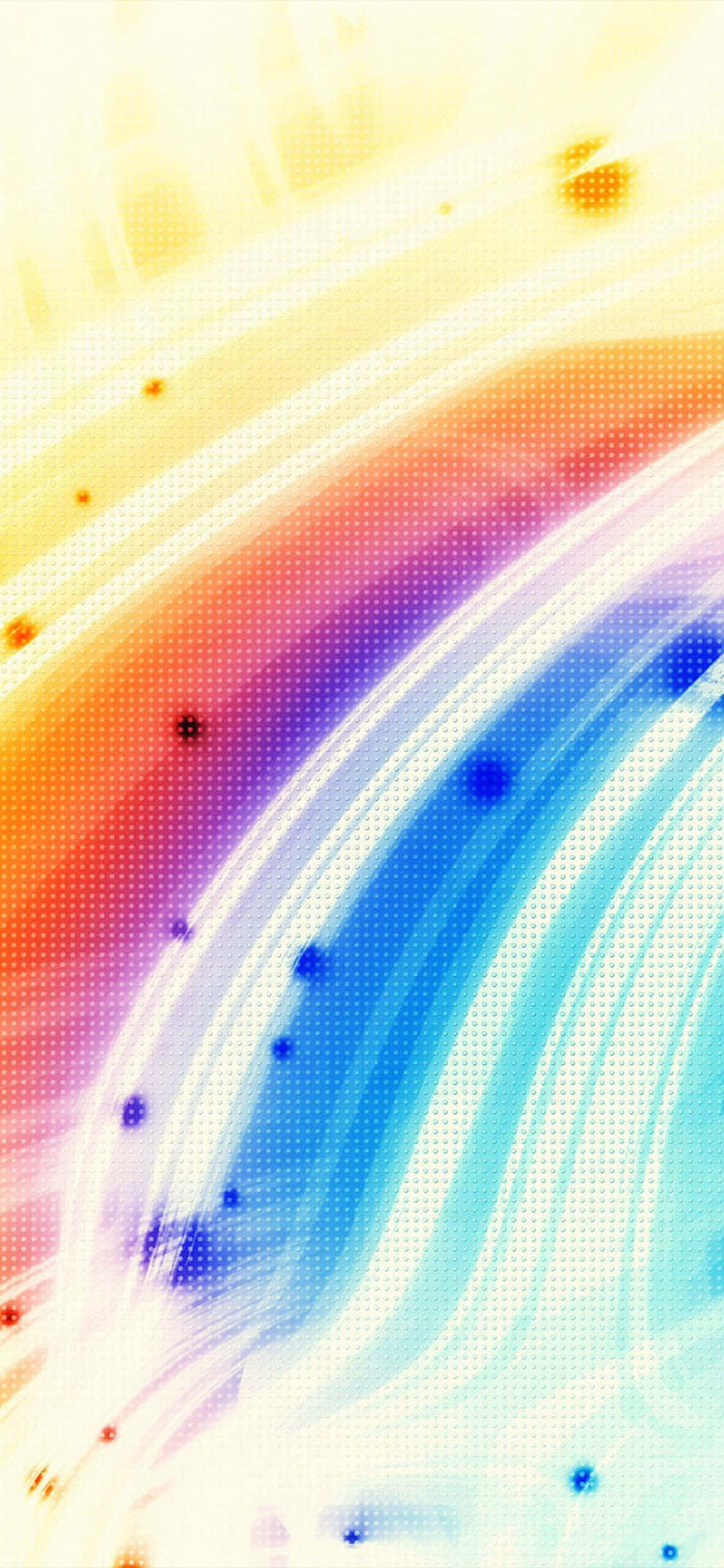 Dot 桌布 壁紙 — 充滿活力的彩虹漩渦沿對角線流過帶有半色調紋理的背景，並散落著發光的點點。