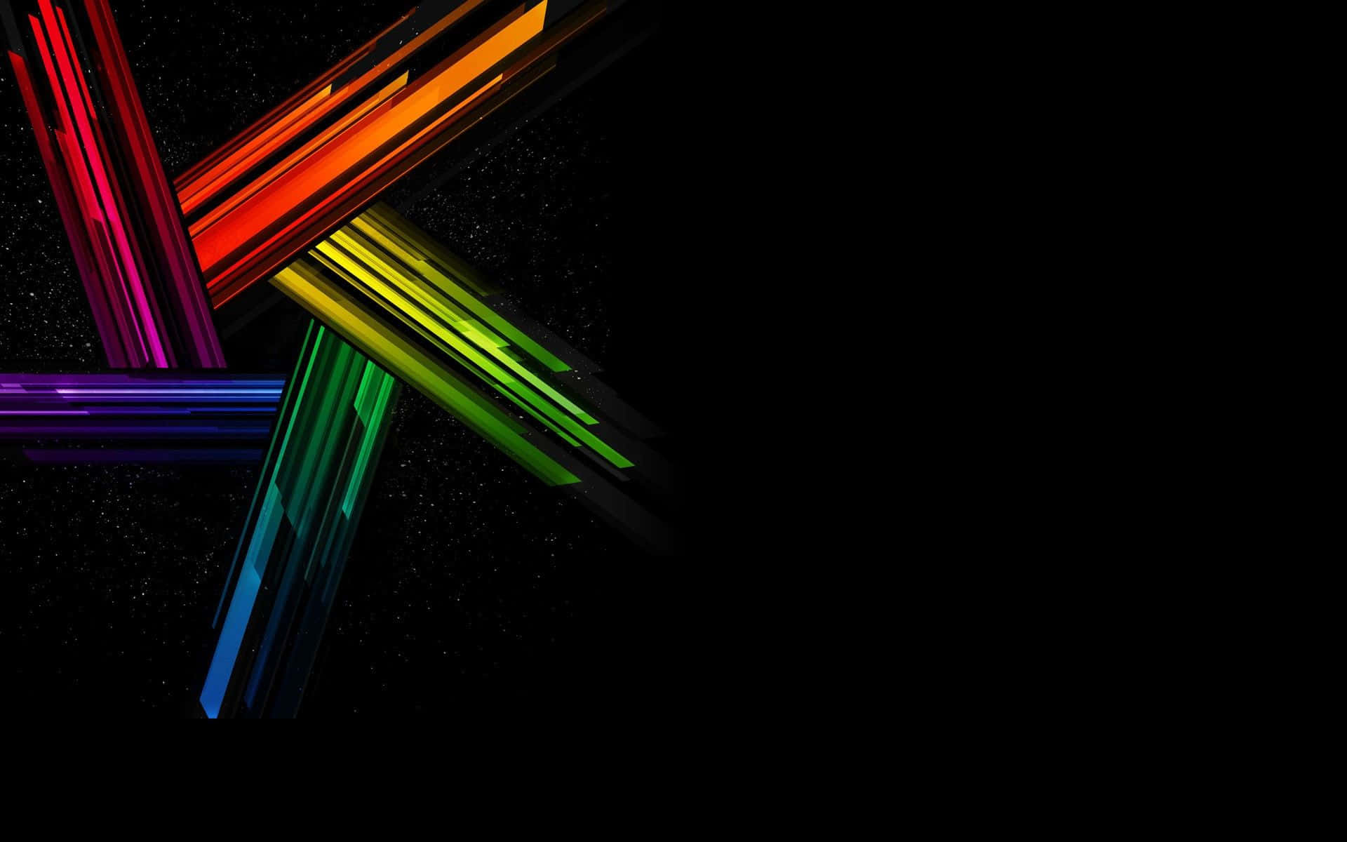 Neon Lights 桌布 壁紙 — 充滿活力的彩虹色幾何條紋在佈滿星星的黑色背景上動態交錯。