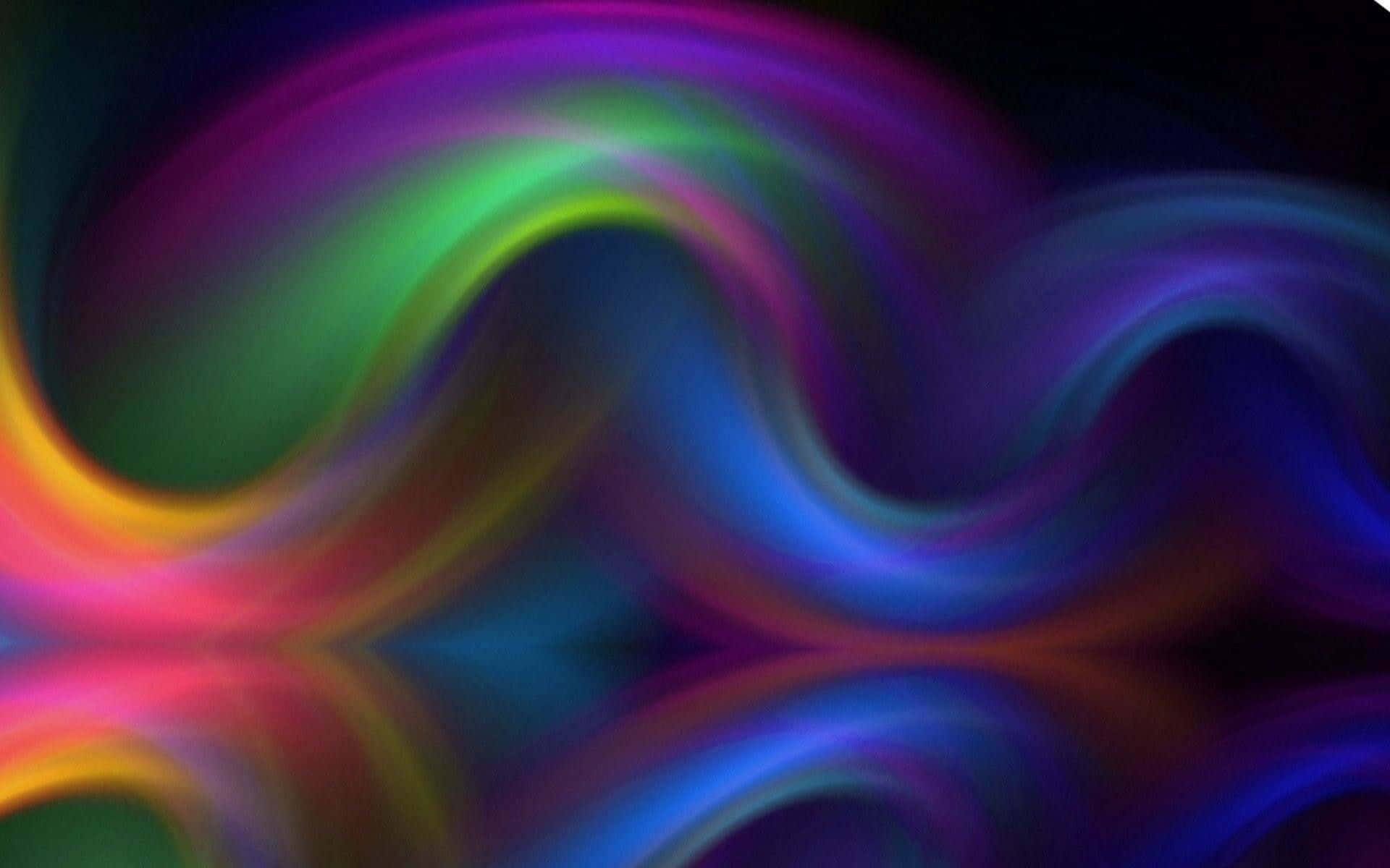 colors 桌布 壁紙 — 充滿活力的彩虹色漩渦絲帶在深色背景上動態流動，形成迷人的抽象圖案。