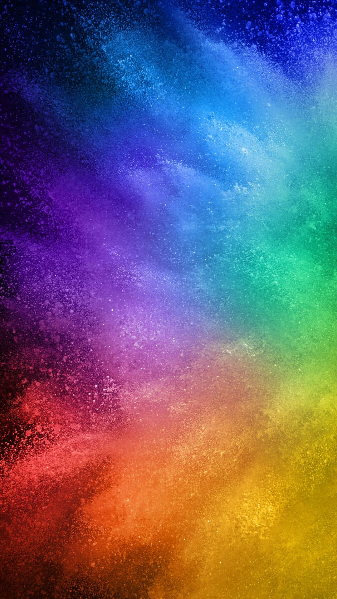 Color Phone 桌布 壁紙 — 充滿活力的彩虹色粉末以對角線方式在畫面中爆炸，形成動態的宇宙爆發。
