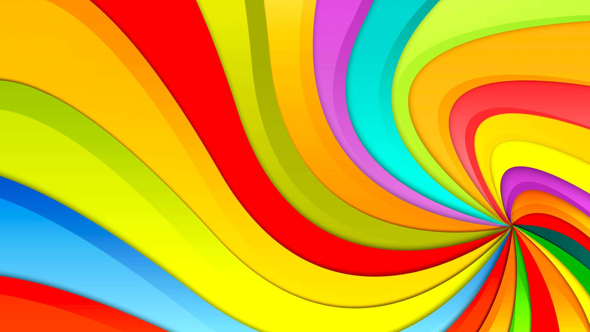 colors 桌布 壁紙 — 充滿活力的彩虹色絲帶動態地旋轉向中心漩渦，形成大膽的數碼抽象構圖。
