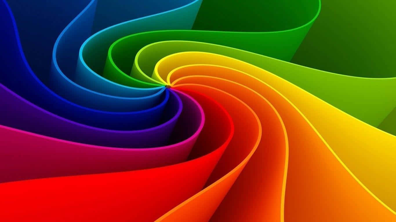 Beautiful Color 桌布 壁紙 — 充滿活力的彩虹色絲帶向內螺旋，形成迷人的抽象圖案，帶有平滑漸變和大膽色調。